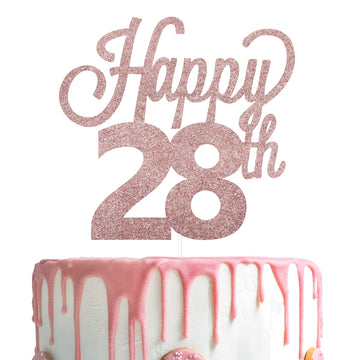 Lingteer Happy 28Th Birthday Cake Topper - Cheers To 28Th Birthday 28 Years Old Birthday Party Cake Decorations Sign.