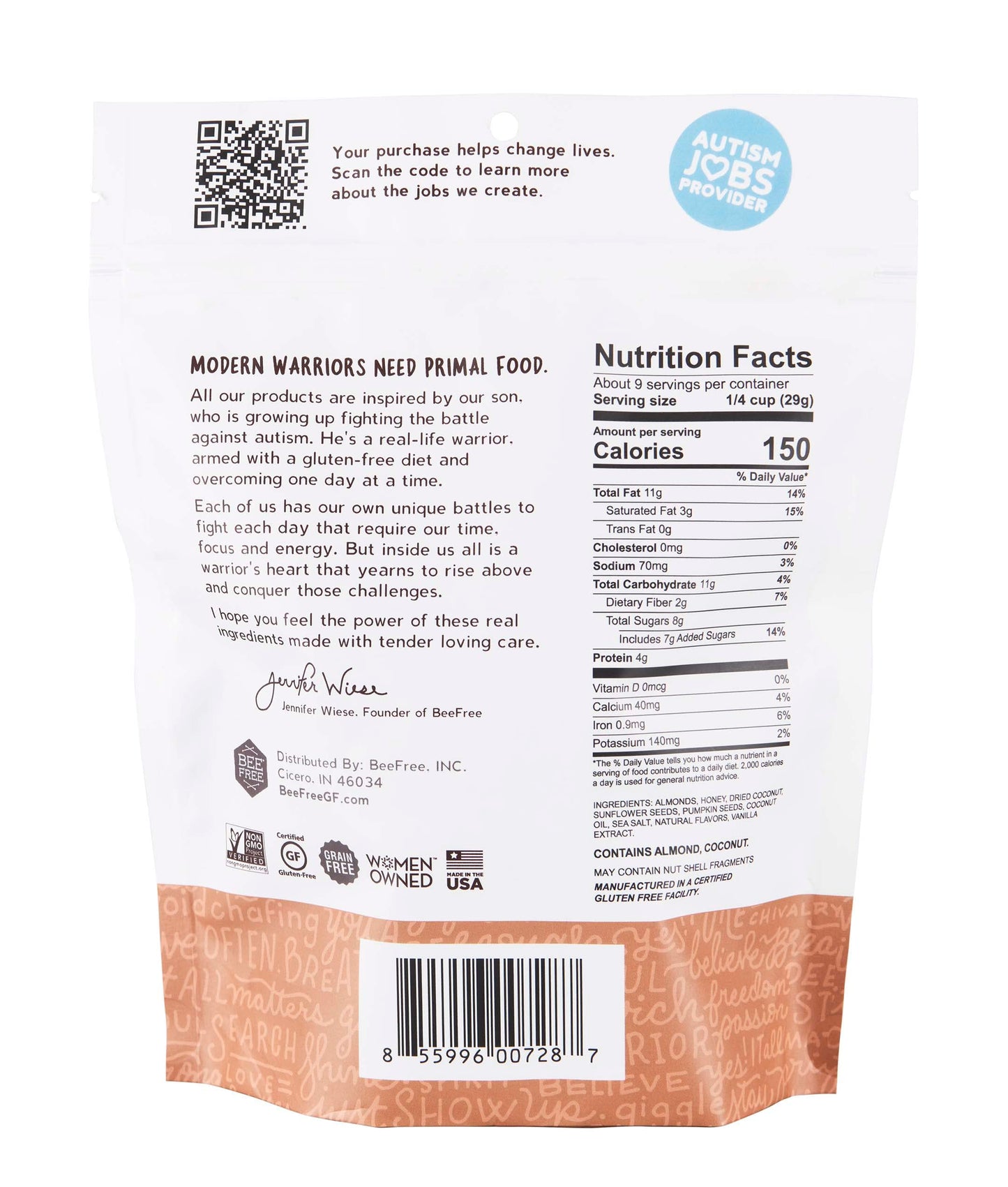 BeeFree Warrior Mix Gluten Free Granola Bites, Paleo, Low Carb, 9 Ounce Bag