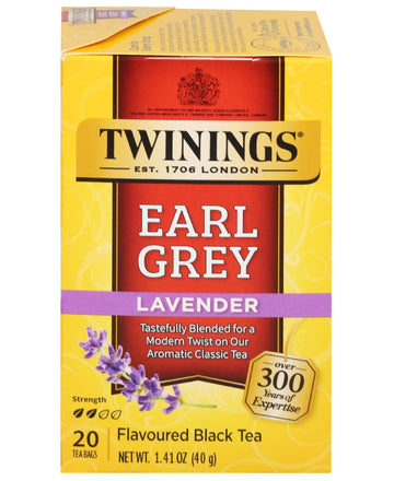 Twinings Earl Grey Lavender Tea – Caffeinated Black Tea Blend, Individually Wrapped Tea Bags, 20 Count