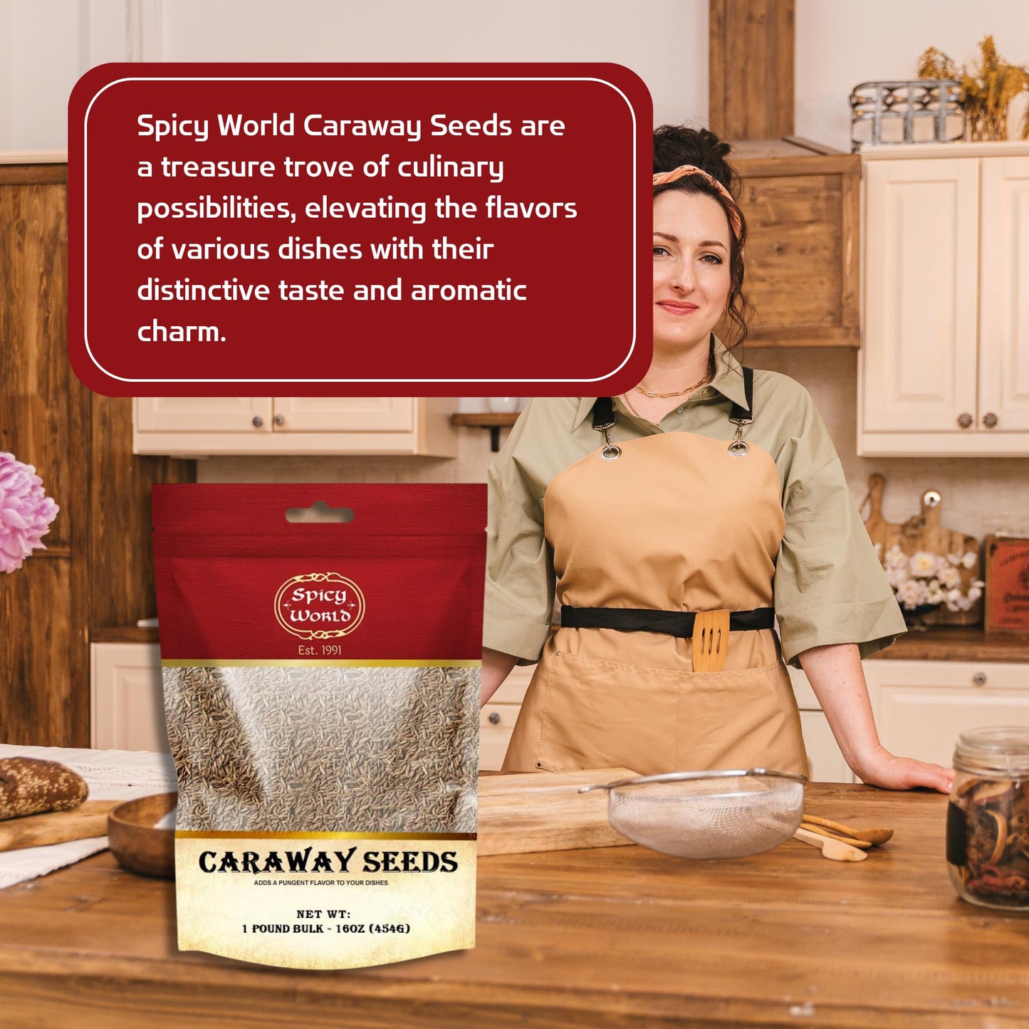 Spicy World Caraway Seeds 1 Lb Bulk Bag (16Oz) | Premium Whole Caraway Seeds For Rye Bread, Sauerkraut & Cooking | Aromatic Gourmet Caraway Spice