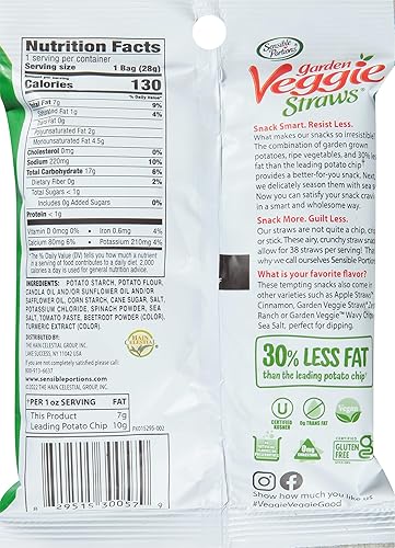 Sensible Portions Garden Veggie Snacks - Veggie Straws, Gluten Free, Snack Size Sea Salt, 1 Oz (Pack of 24)