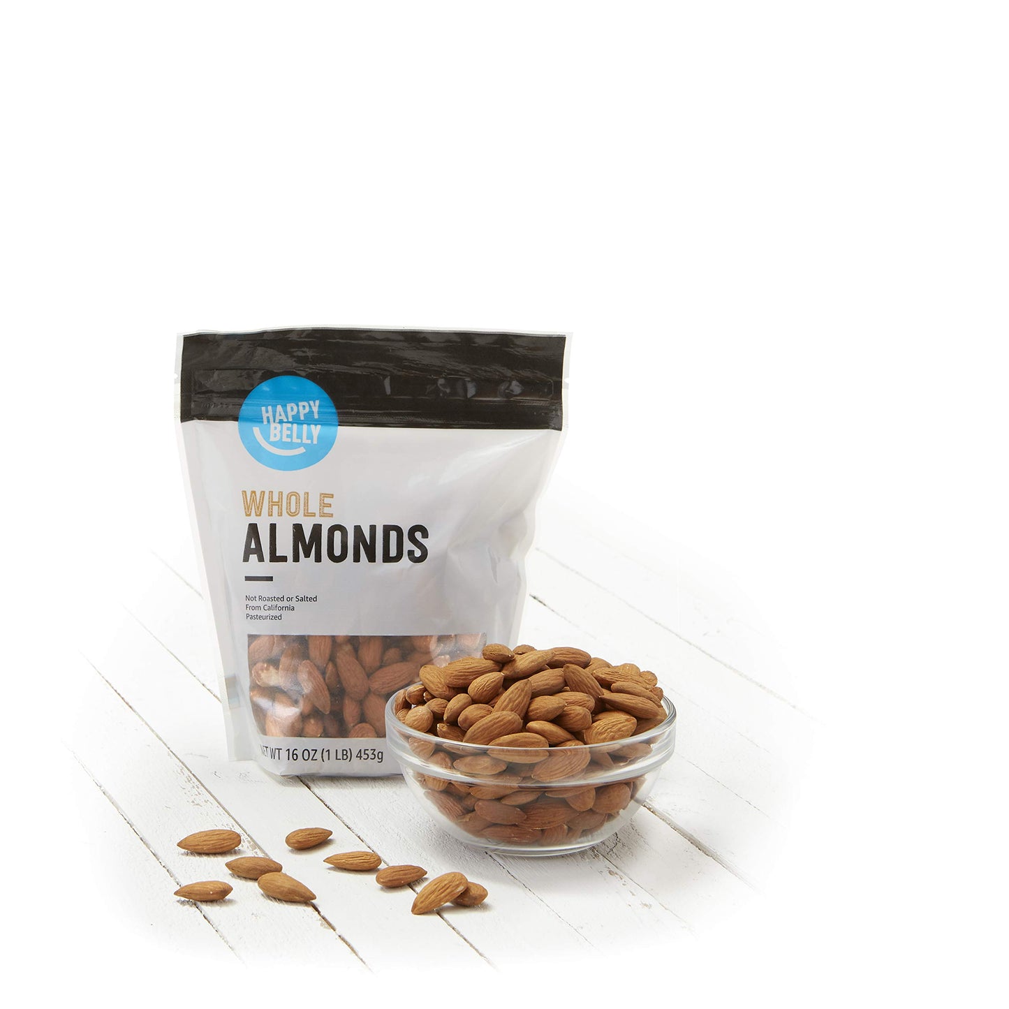 Happy Belly Whole Raw Almonds, 16 oz (1 lb) - Natural Snack, Pack of 1