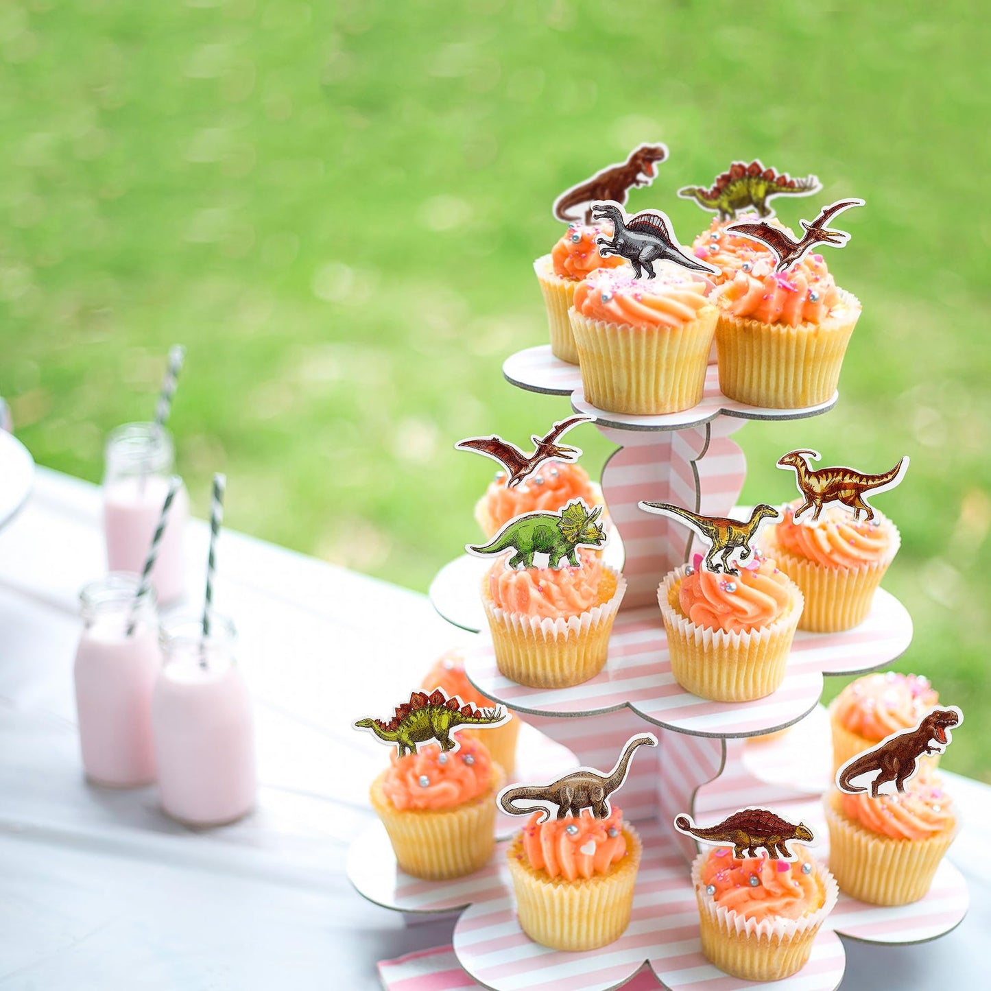 Cyodoos 45 Pcs Edible Dinosaur Cupcake Toppers Wafer Paper Dinosaur Baby Dinosaur Cupcake Dinosaur Drink Topper Childrens Birthd