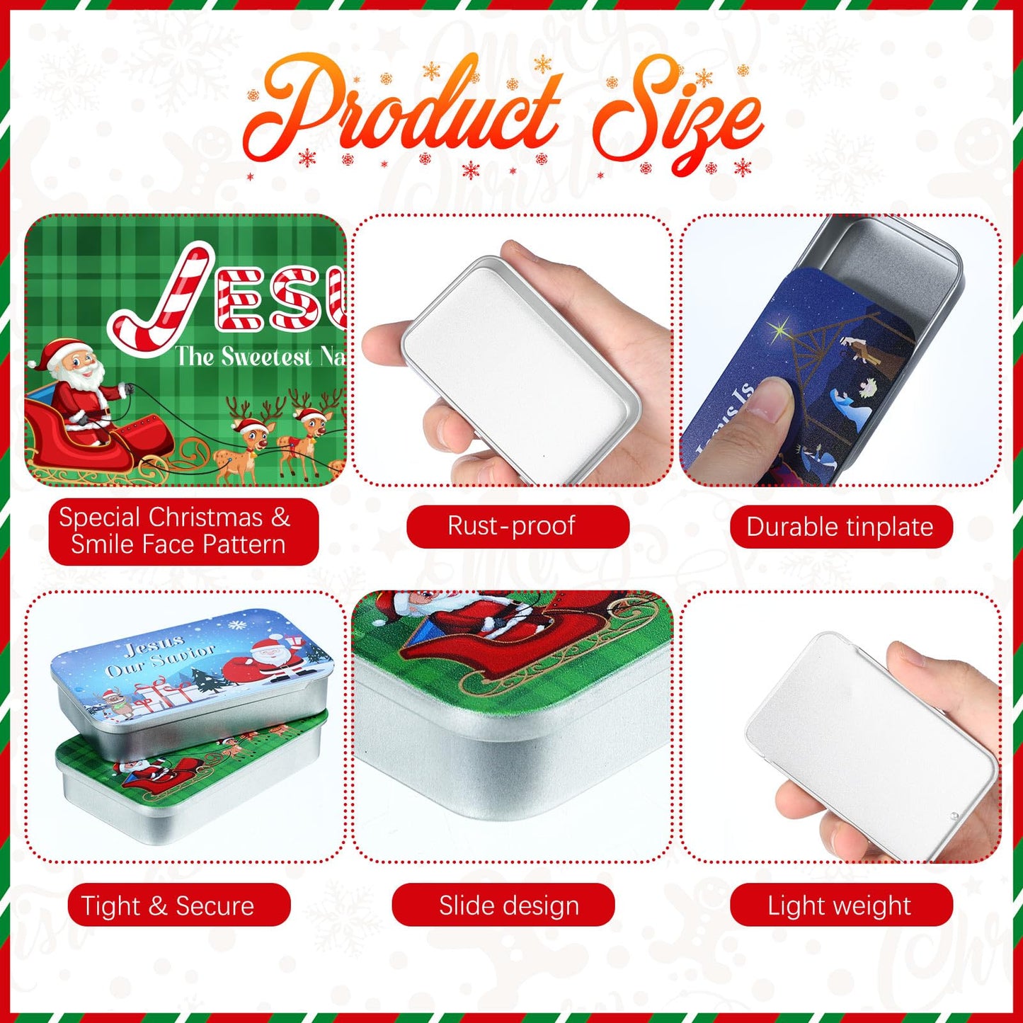 Tioncy 12 Pcs Christian Christmas Mint Candy Tins, 3 x 1.97 x 0.6 inches, Gift for mature-themeds Teens, Model BOO-Tioncy-531