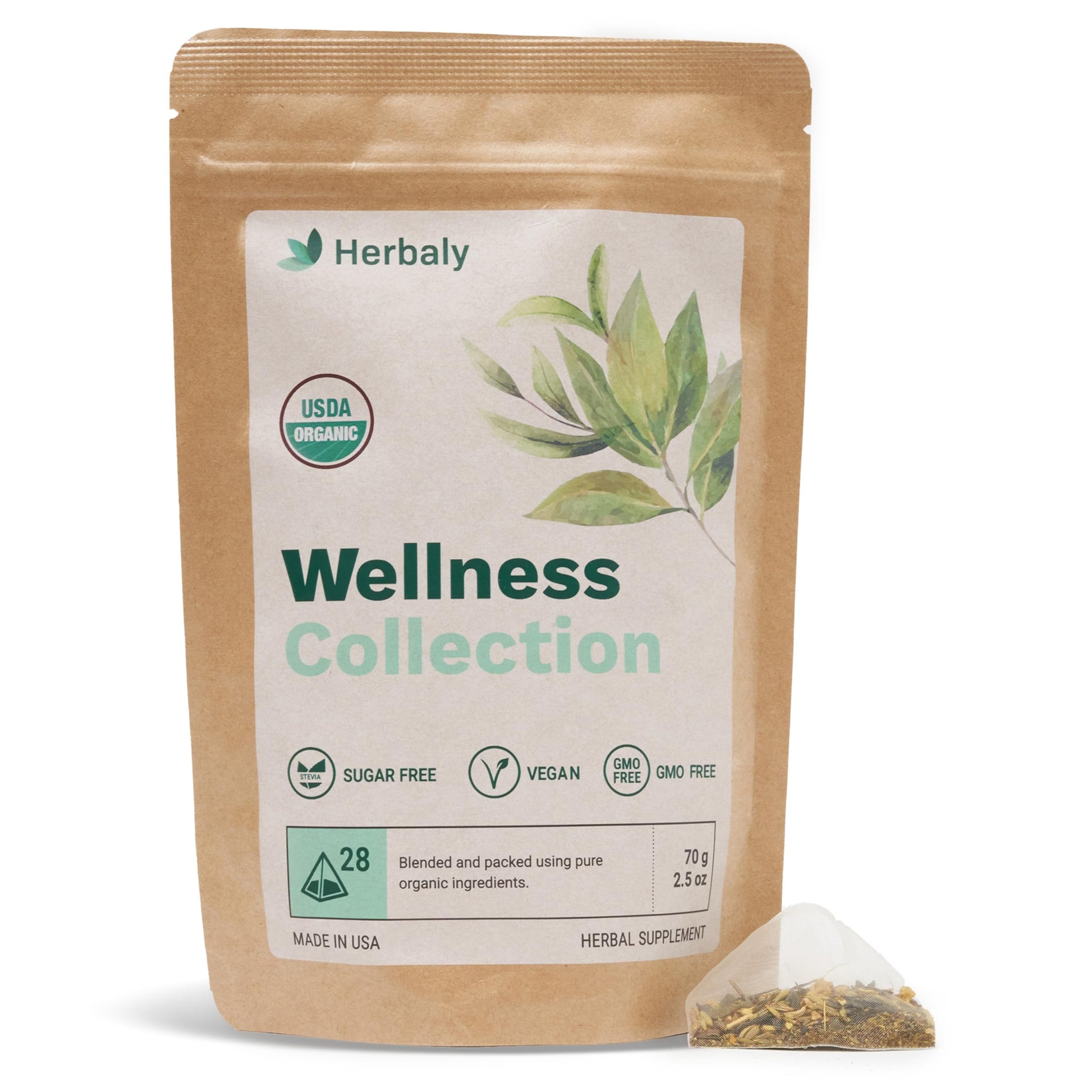 Herbaly Wellness Collection Organic Herbal Ginger Tea, 70 G, 28 Count Bag (Pack Of 1)
