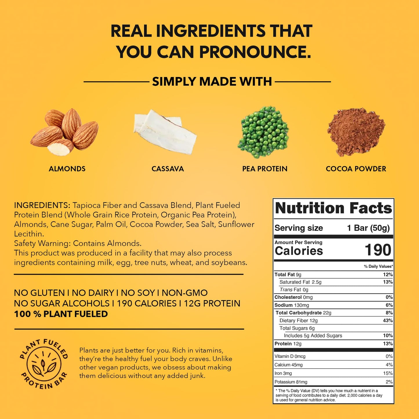Trubar Vegan Protein Bar, Saltylicious Almond Love, Gluten Free, Plant Based, High Fiber, Dairy Free, Low Fat, Non Gmo, No Sugar  S, 12G Lean Protein, 13G Fiber, Healthy Snack Bars, 12 Ct