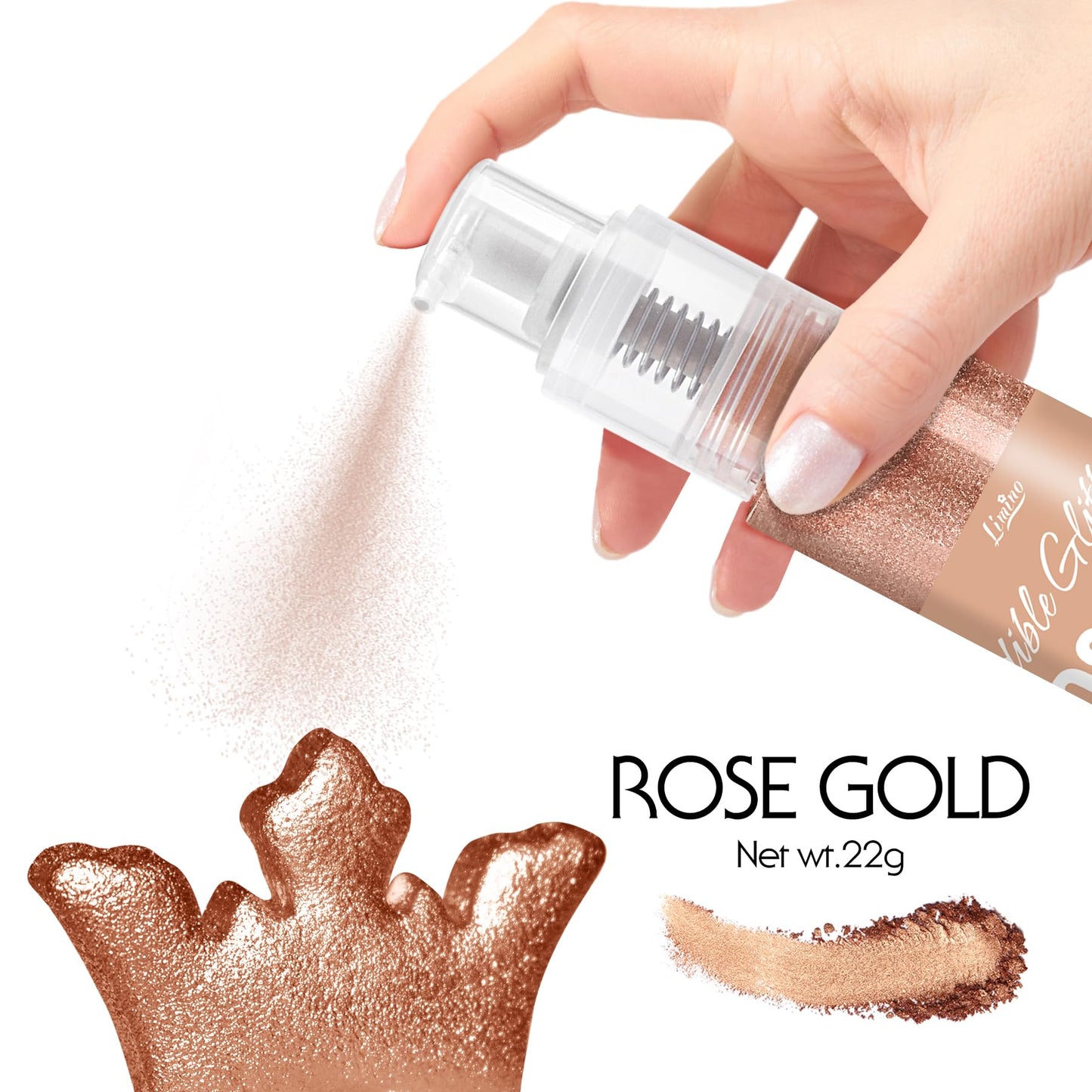 Limino Edible Glitter Spray - 22g Rose Gold Metallic Food Grade Luster Dust for Drinks, Cake Decorating, Baking