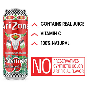 AriZona Watermelon Juice Cocktail, 23 Fl Oz, Pack of 24, Watermelon Flavor
