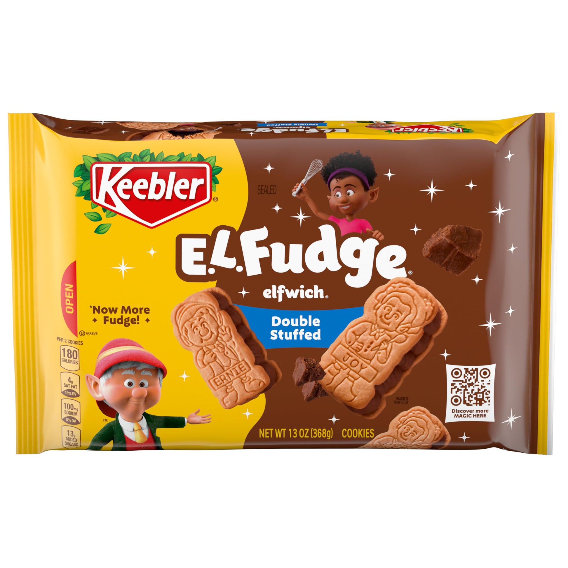 Keebler E.L. Fudge Double Stuffed Elfwich Cookies, Sandwich Cookies Stuffed with Crme Filling, 13 oz