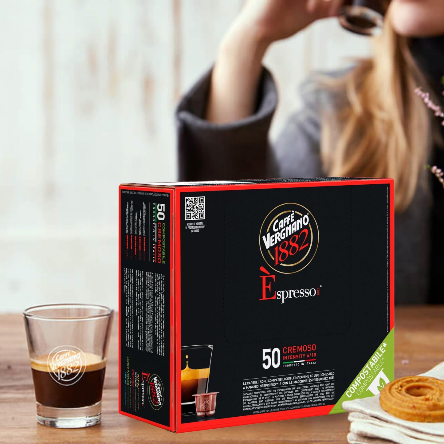 Caffe Vergnano 1882 Espresso compact pieces, Arabica Robusta, Intensity 6/10, 50 Ct, Compatible with Nespresso Machines