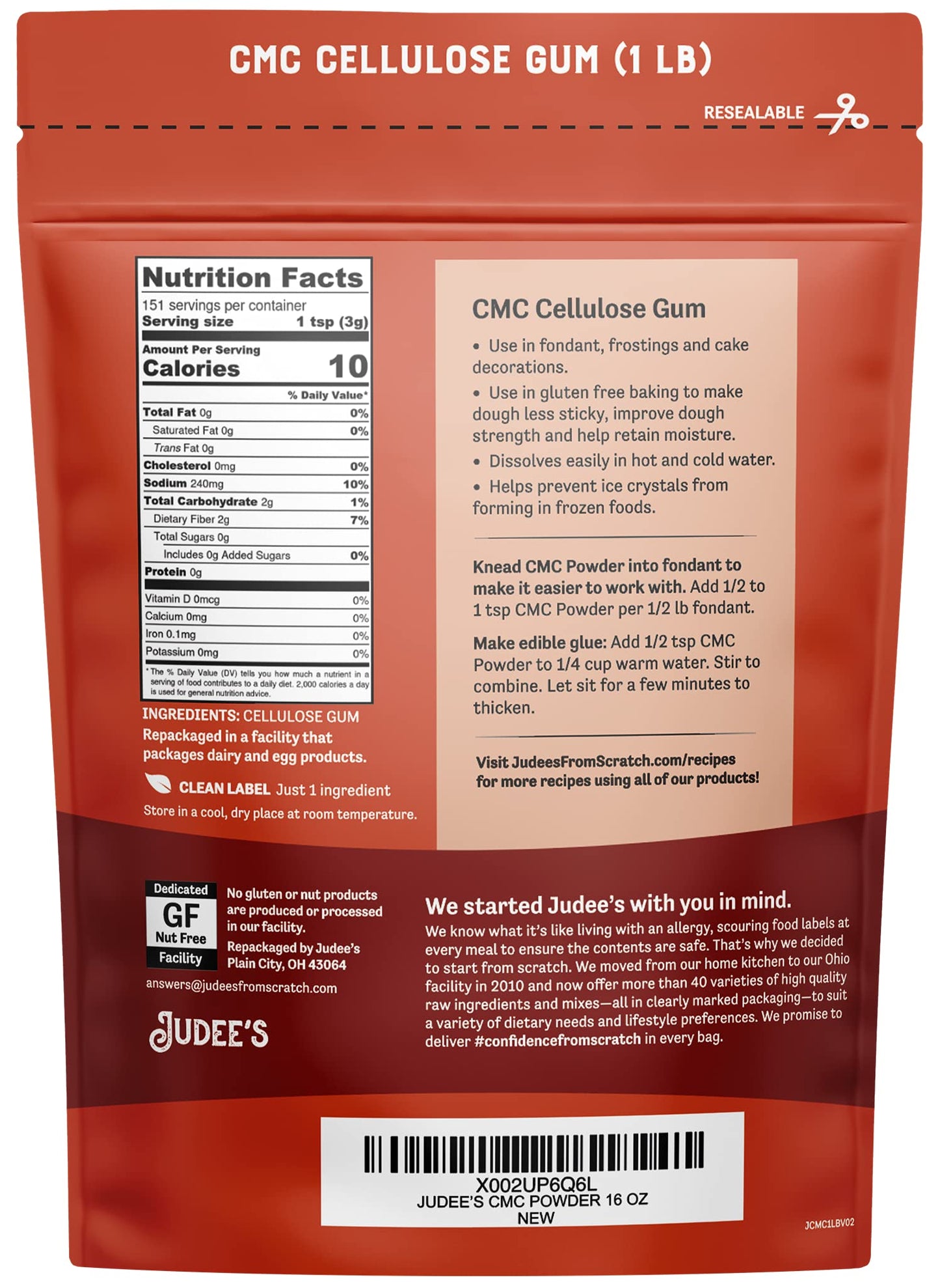 Judee'S Premium Cmc Powder 1 Lb (16 Oz) - Use In Fondant, Frostings, And Cake Decorations - Improves Gluten Free Dough - Prevent