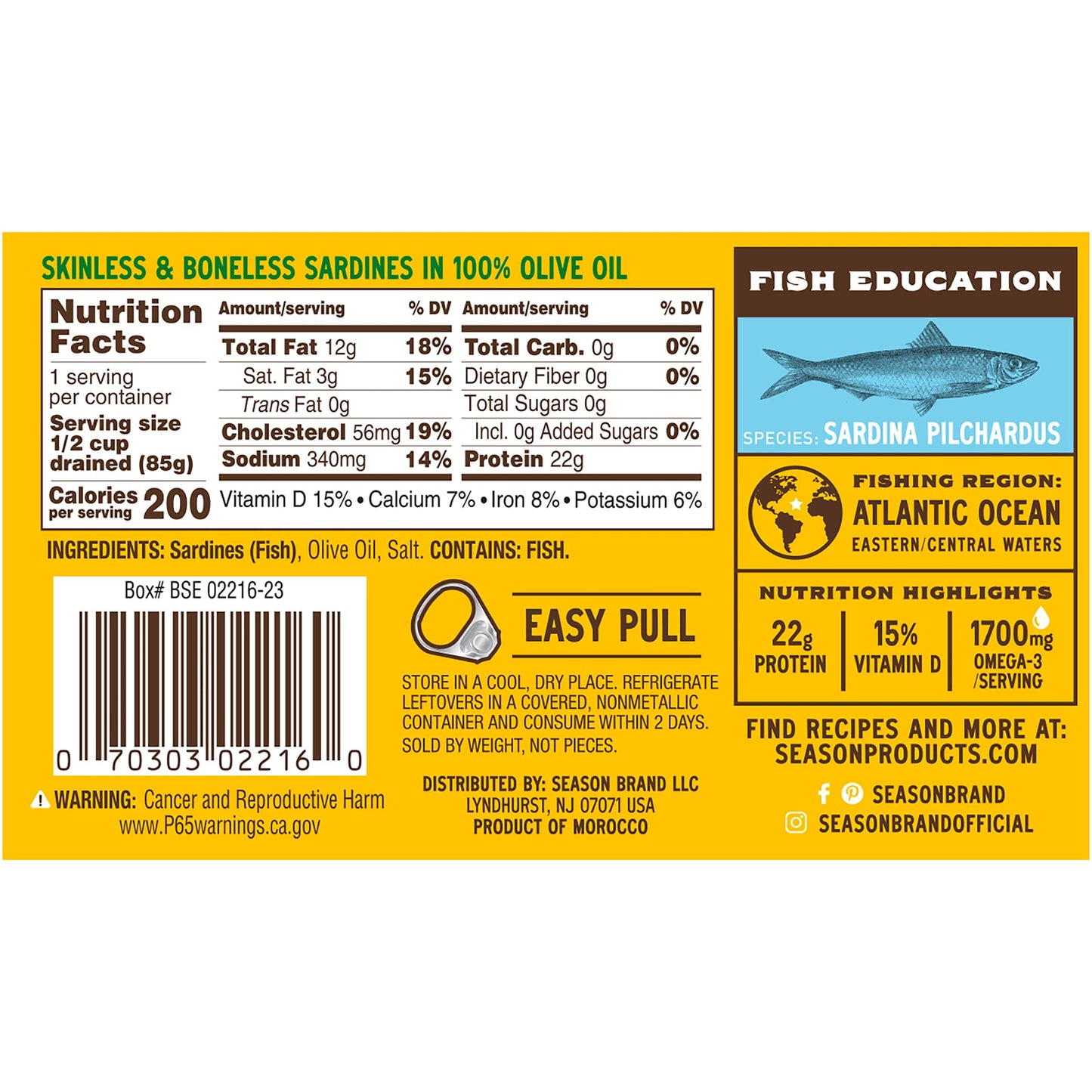 Season Sardines in Olive Oil - Skinless & Boneless  Wild Caught  22g of Protein  Keto Snacks  More Omega 3 s Than Tuna  Kosher  enhanced Quality  Canned Sardines - 4.37 Oz Tins  24-Pack