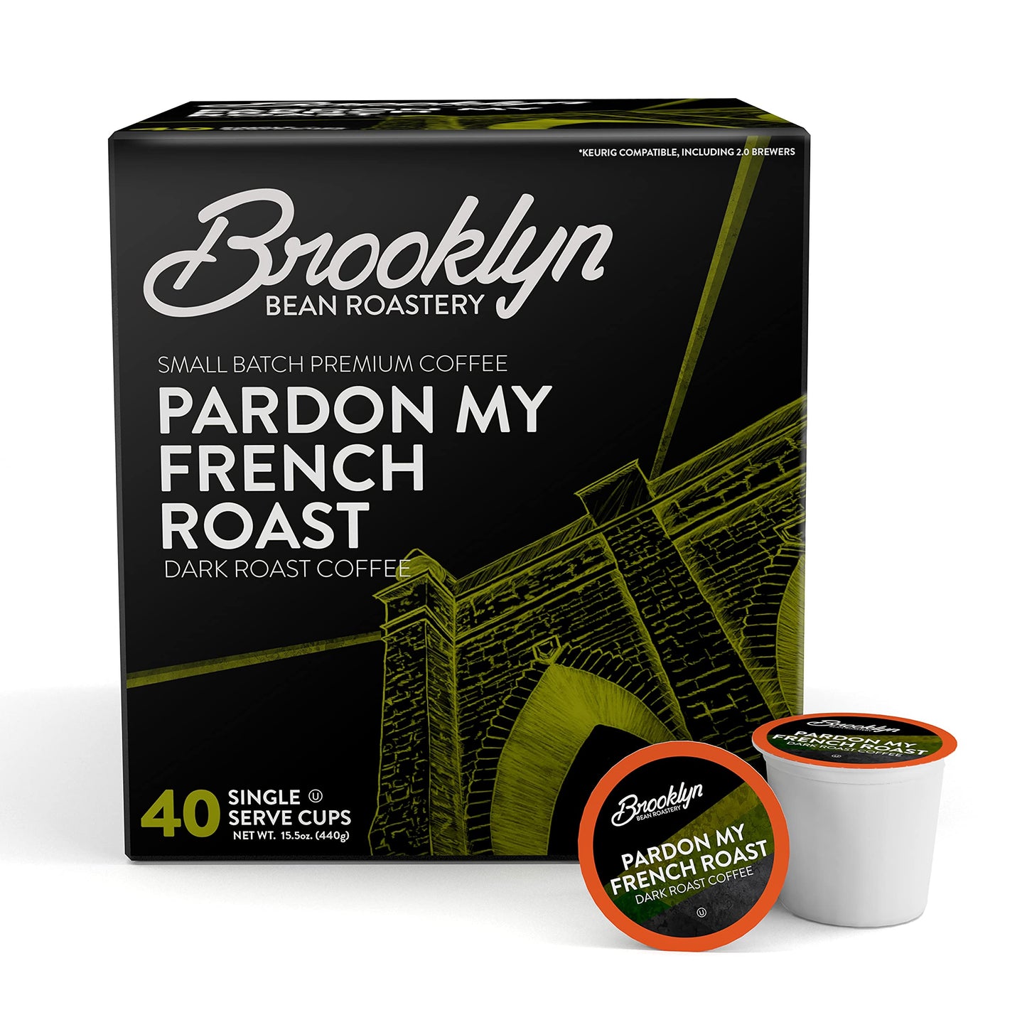 Brooklyn Beans French Roast Coffee Pods, Compatible with Keurig 2.0, 40 Count, Pardon My French Roast, Model BB FR40