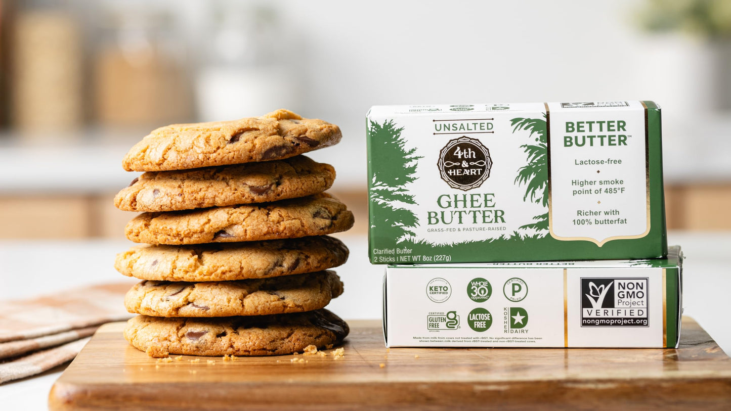 4th & Heart Grass-Fed Unsalted Ghee Sticks, Clarified Butter, Keto, Pasture Raised, Lactose and Casein Free, Certified Paleo and
