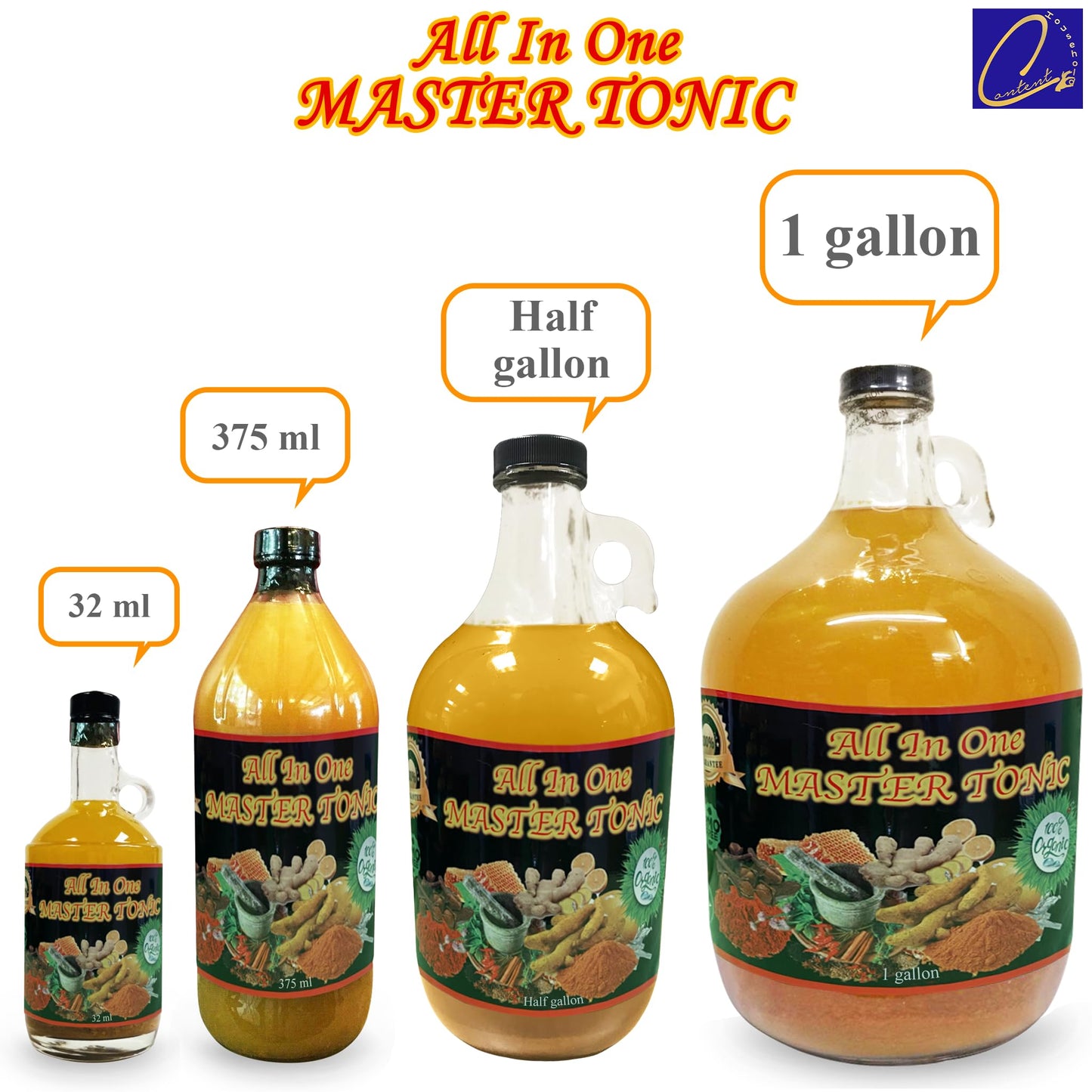 Content Household Apple Cider Vinegar Master Tonic Shots - 128 Fl Oz - Contains Cinnamon, Cloves, Lemon, Ginger, Turmeric, Cayenne Pepper, Honey