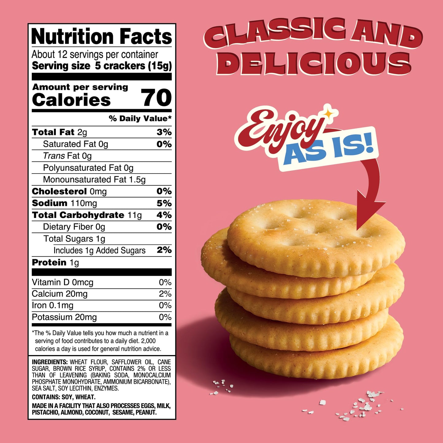 Back to Nature Classic Round Crackers - Dairy Free, Non-GMO, Made with Wheat Flour & Sea Salt, Delicious & Quality Snacks, 6.5 O