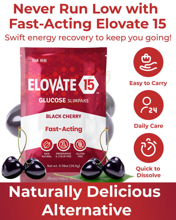 Fast Acting Glucose Powder Packets  Black Cherry - Quick Dissolving  15g Pure  Gluten-Free Glucose Packets | Oral Dextrose Powder for Kids & mature-themeds | Easy-to-Carry Pocket Sized Slimpaks (Pack of 12)