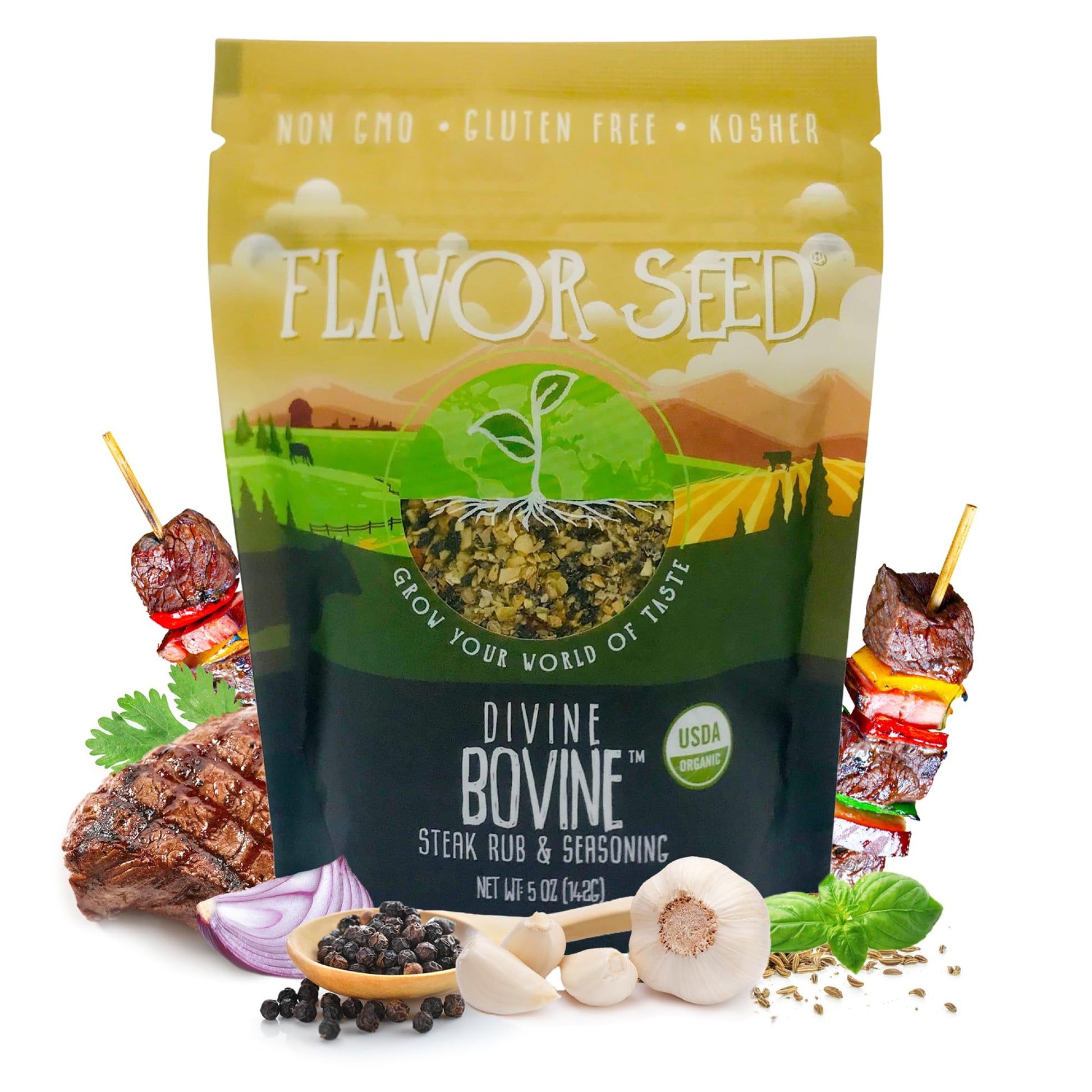 Flavor Seed Divine Bovine Organic Steak Seasoning & Rub, Gourmet Spice Blend for Cooking & Grilling Steak, Pork & Vegetables. Ca