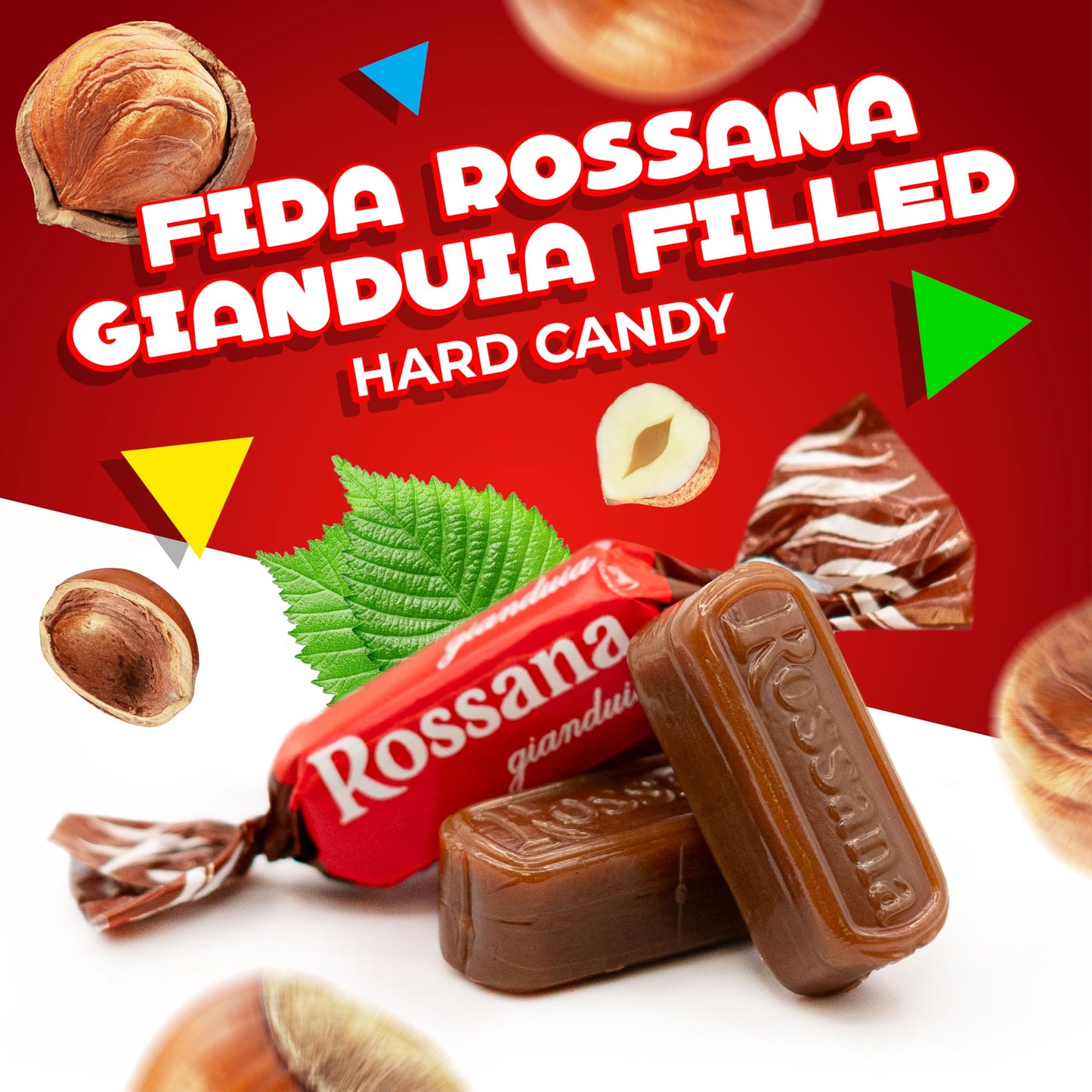 LAETAFOOD Fida Rossana Chocolate Hazelnut Filled Hard Candy, 1 Pound Bag, Individually Wrapped, Sugar-based, Italian Candy