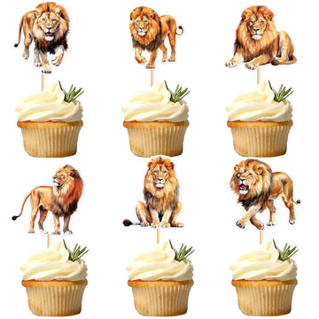 Ercadio 24 Pack Lion Cupcake Toppers Lion Cupcake Picks Animal Cupcake Picks Lion Birthday Cupcake Decorations For Baby Shower B