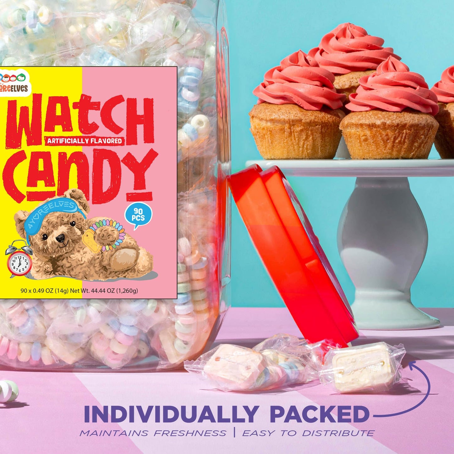 90 Candy Bracelet Watches Individually Wrapped, Taste Nostalgia With Our Playful And Delicious Candy Jewelry, Perfect For Party