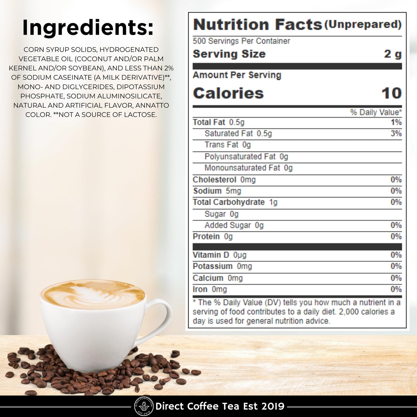 DIRECT COFFEE TEA Original Creamer Powder - Non-Dairy, Lactose-Free & Gluten-Free, 35.3 oz Canister, 1-Pack