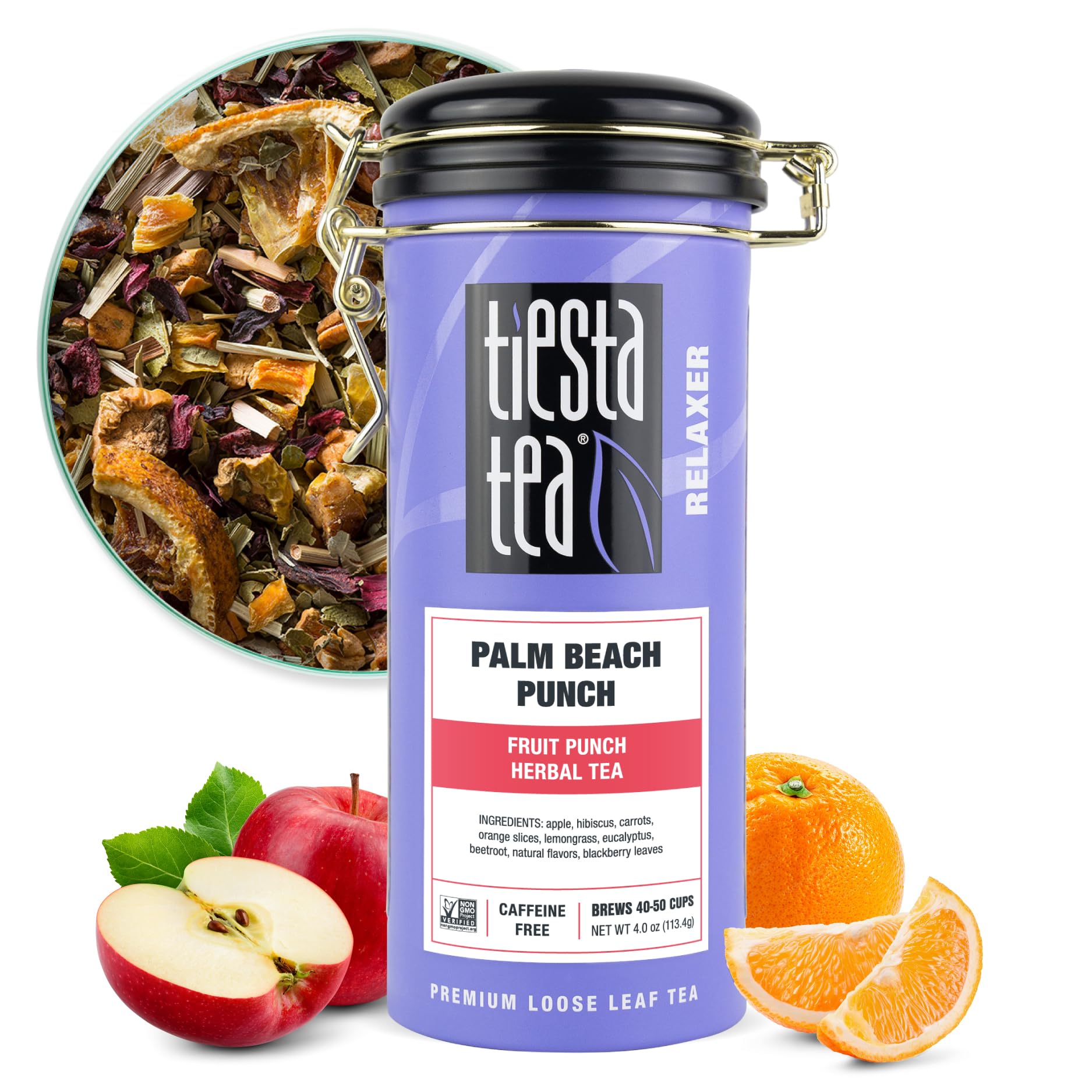 Tiesta Tea - Palm Beach Punch | Loose Leaf | Fruit Punch Herbal Tea | Caffeine-Free Tropical Blend With Apple, Carrots & Orange | Brew Hot Or Iced | 4Oz Refillable Tin, 50 Cups