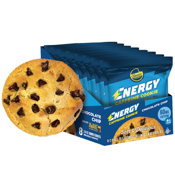 Classic COOKIE Energy Caffeine Cookie, Chocolate Chip, 60mg Caffeine, 2.8oz, Brown, Single Serve, 8 Cookies