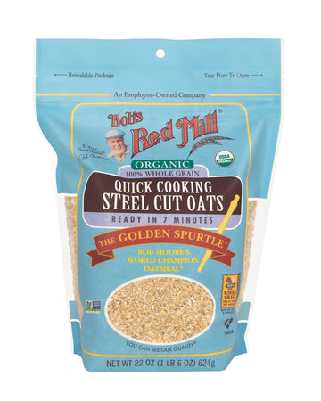 Bob s Red Mill Organic Quick Cooking Steel Cut Oats, 22oz (Pack of 4) - Non GMO, Whole Grain, Vegan, Kosher