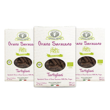 Rustichella D'Abruzzo Organic Buckwheat Tortiglioni (Pack Of 3), 250G Each - Gluten-Free Pasta With Distinct Buckwheat Flavor - Artisan Pasta From Italy