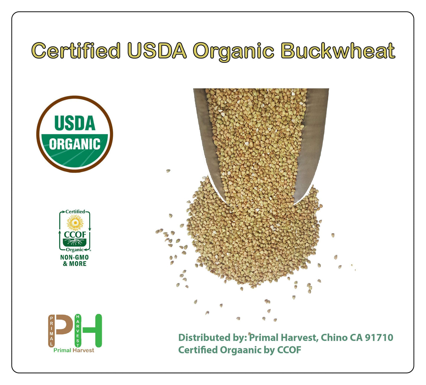 Certified Organic Hulled Buckwheat Groats,Non-GMO, Raw, Vegan, Bulk (5LB)