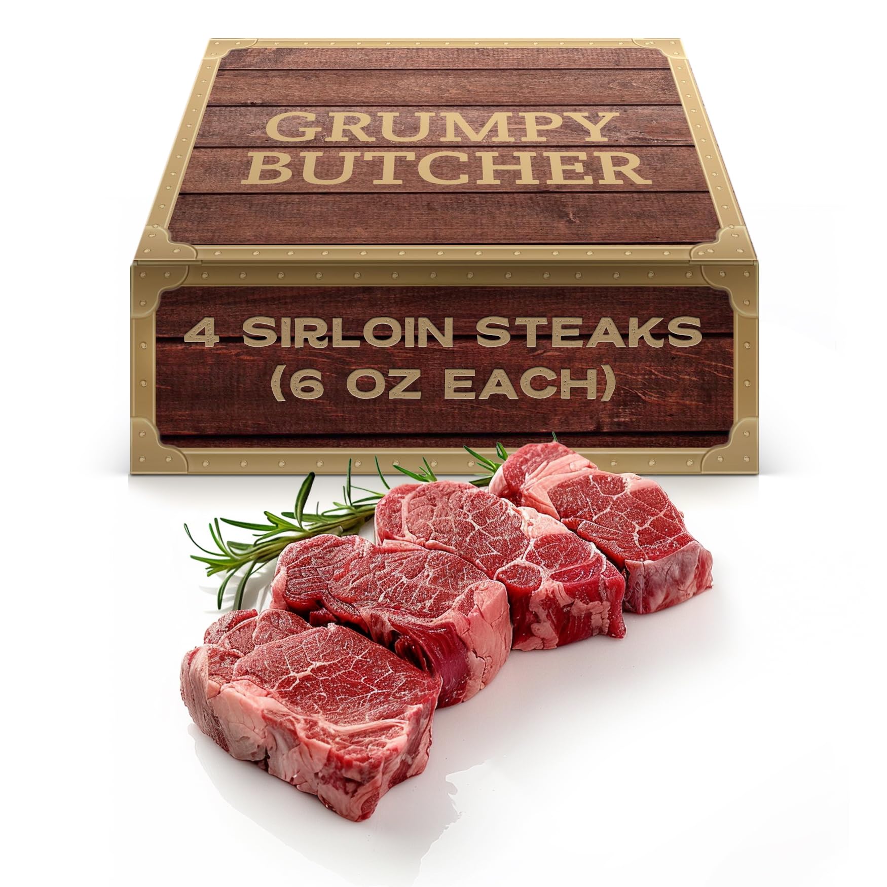Grumpy Butcher Beef Sirloin Steak, 4 Pack (6 Oz Each) – Quality Top Sirloin Steak Meat For Delivery In Gift Basket