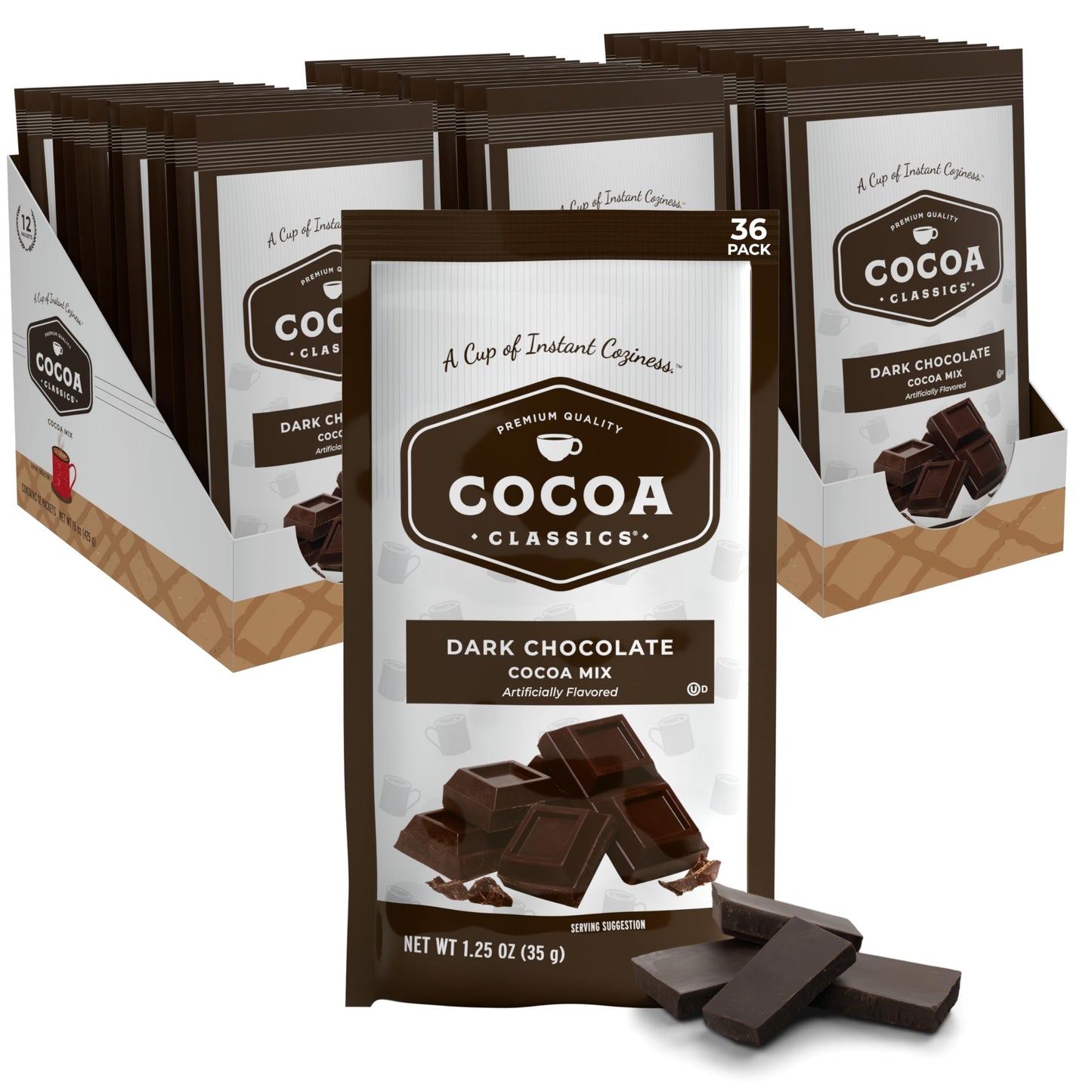 Cocoa Classics Dark Chocolate Cocoa Mix  Sweet  Smooth  Intense Dark Chocolate Flavored  Make Hot or Iced Cocoa  Gluten Free  Kosher Dairy Friendly  1.25oz Packets (Pack of 36)