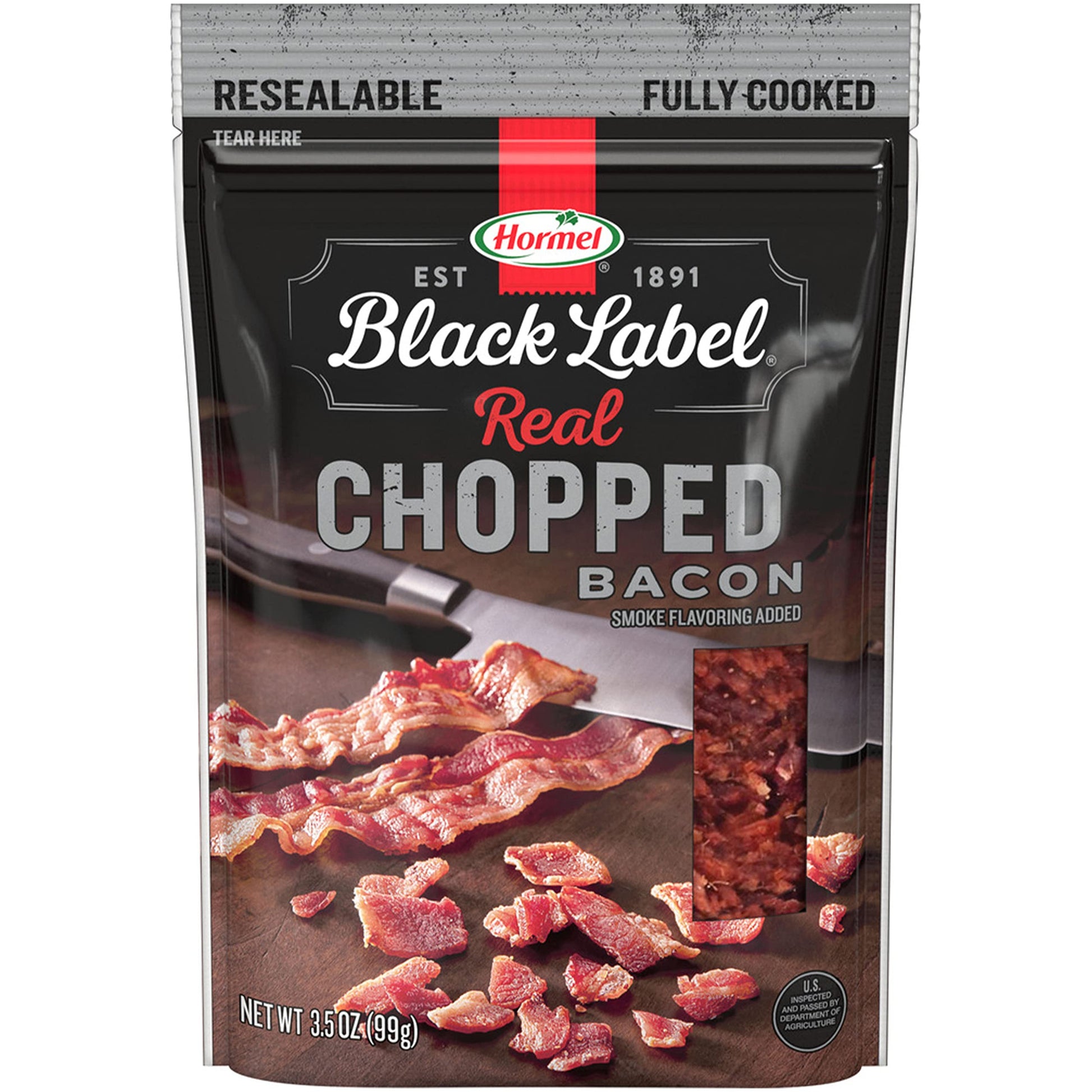Hormel Black Label Chopped Bacon Snacks Pouch, Fully Cooked, 3.5 oz