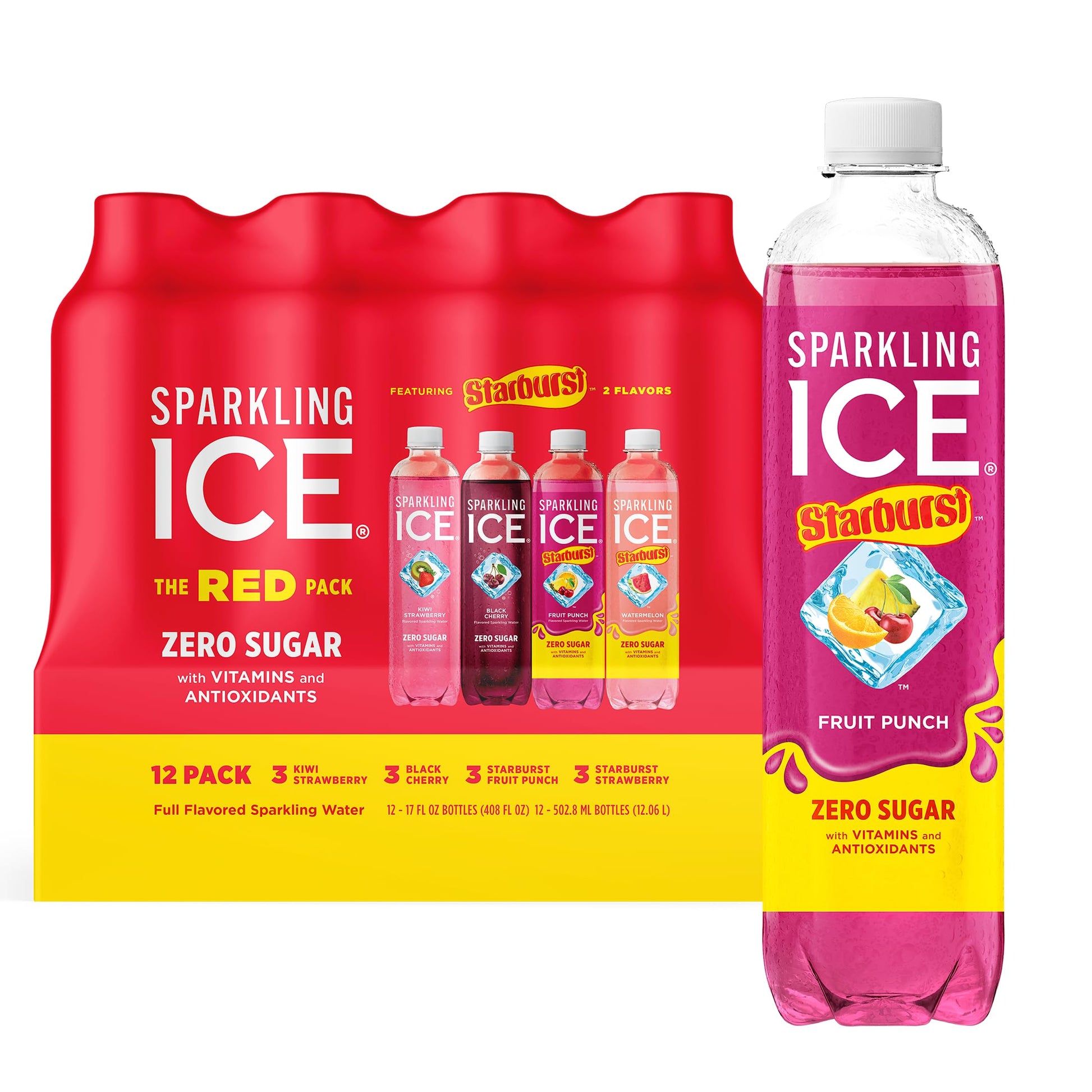 Sparkling Ice Flavored Sparkling Water Variety Pack, Zero Sugar, 17 Fl Oz, 12 Count (Kiwi Strawberry, Fruit Punch, Watermelon)