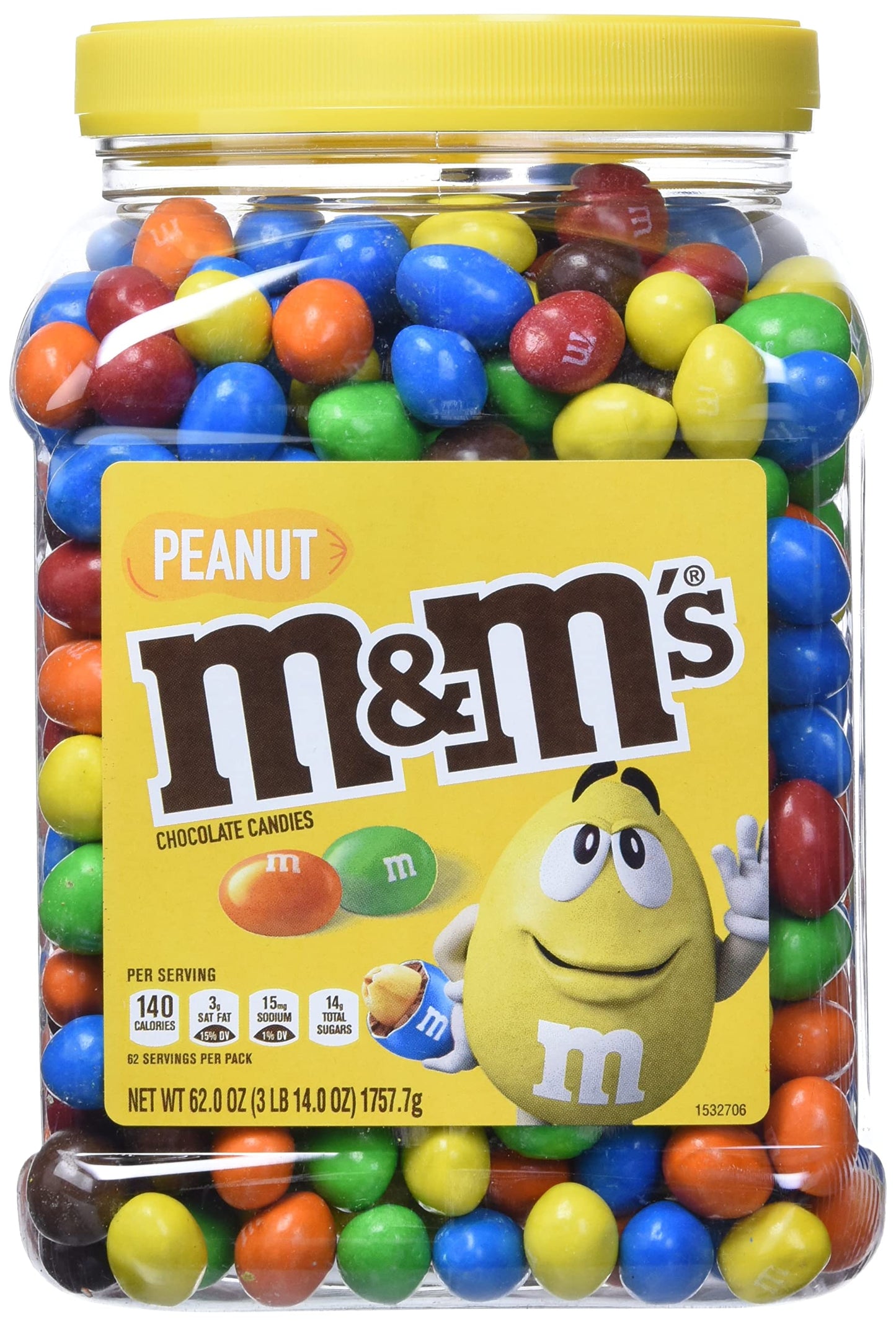 M&M'S Candies, Peanut Chocolate, 62 Ounce Jar, Pack Of 1