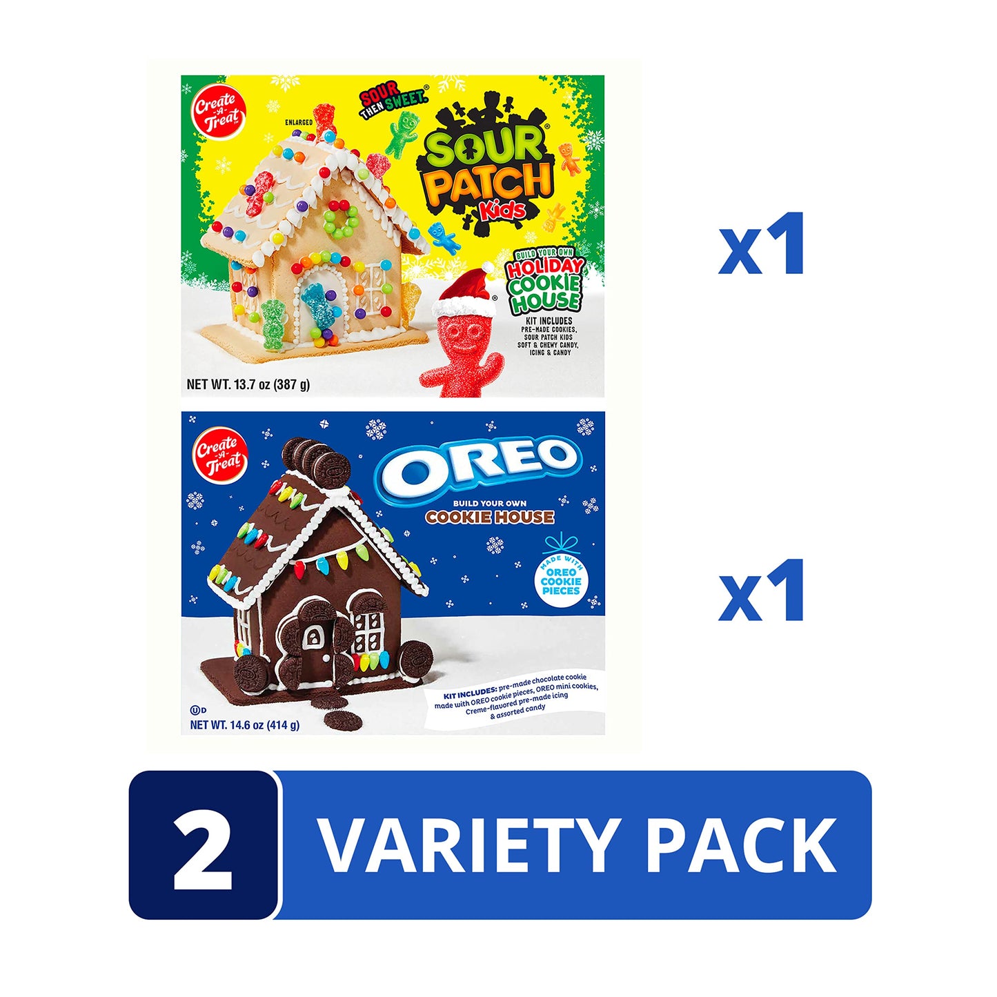 Create-A-Treat OREO and SOUR PATCH KIDS Holiday Cookie House Decorating Kits, 2 Pack Holiday Cookie Decorating Variety