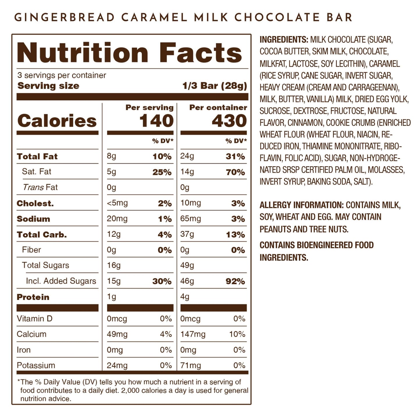 Ethel M Chocolates Holiday Gingerbread Cookie Butter Caramel Milk Chocolate Gourmet Tablet Bar (85G)