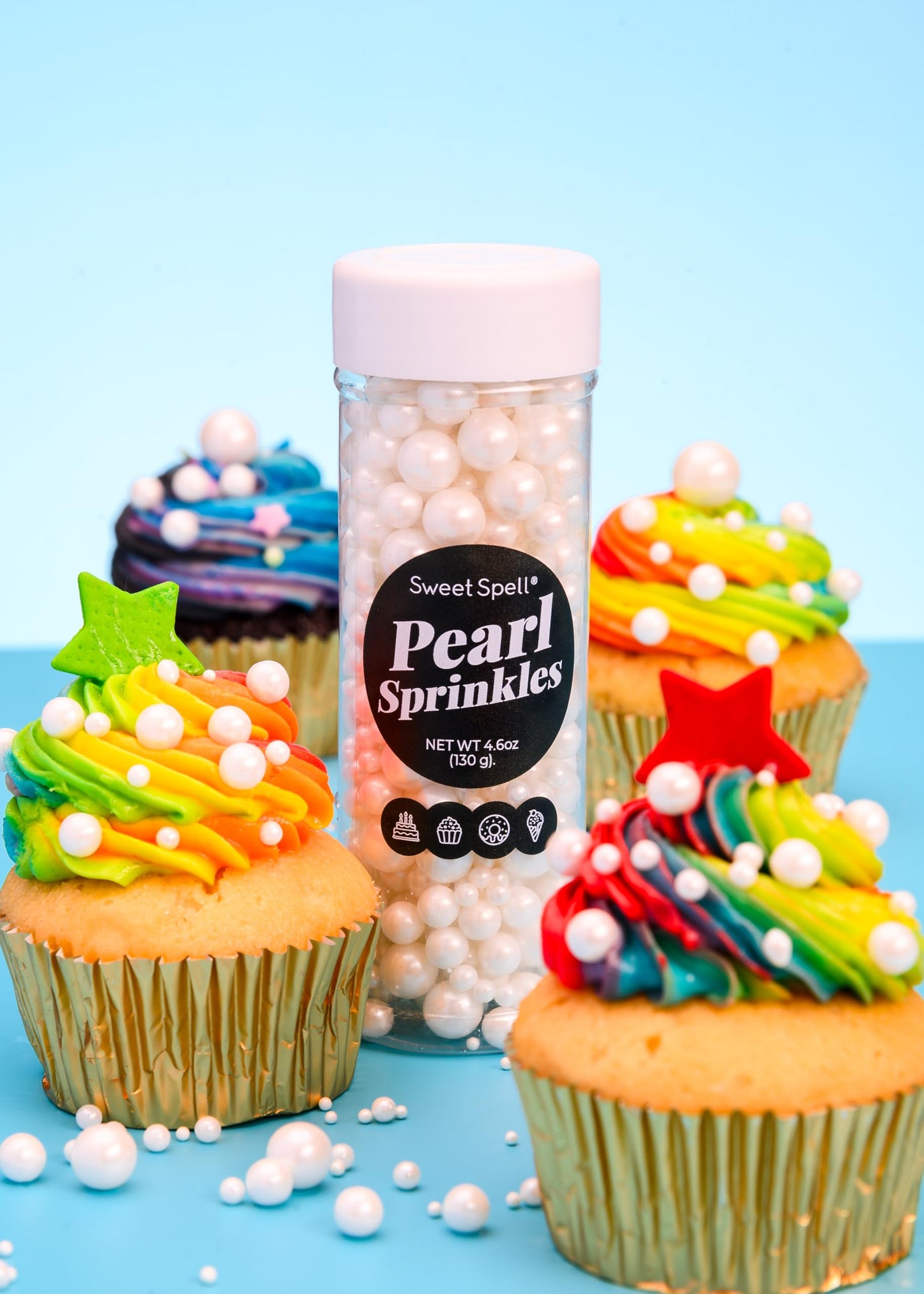 Sweet Spell White Pearl Sprinkles For Cake Decorating (130G/ 4.6Oz) - Sugar Candy Ball Pearls For Cupcakes, Ice Cream Toppers, A