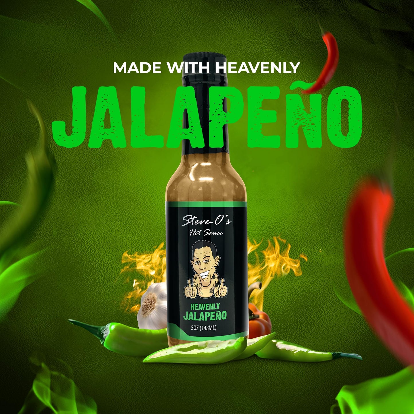 Steve-O'S Heavenly Jalapeo Hot Sauce | Zesty Green Verde Sauce For Marinades, Bbq, Veggies, Eggs & Potatoes | 5 Fl Oz (12-Pack)