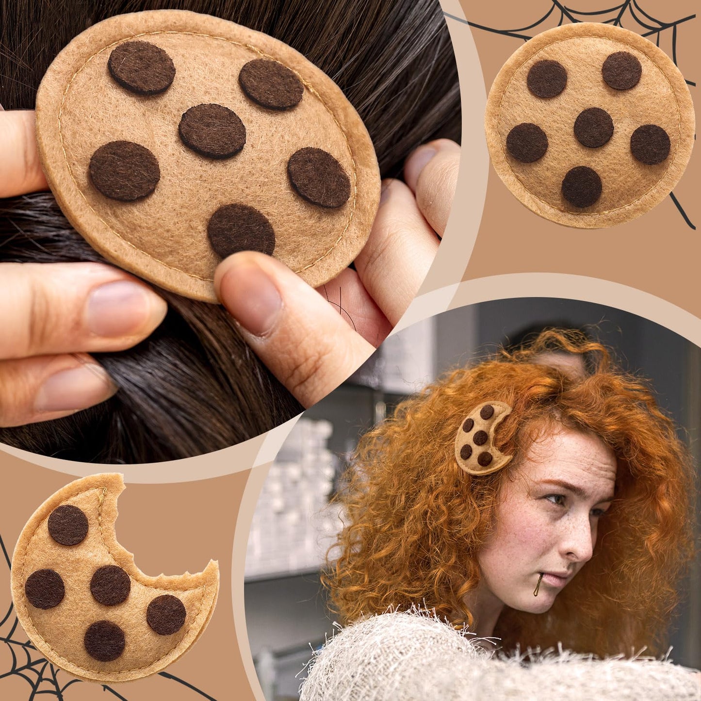 Suncalla 8 Pcs Chocolate Chip Felt Cookies Decor 2.5 Inch Chest Clip Cookies Costume Accessories For Halloween Events Party Supplies Decorations Holiday Gifts
