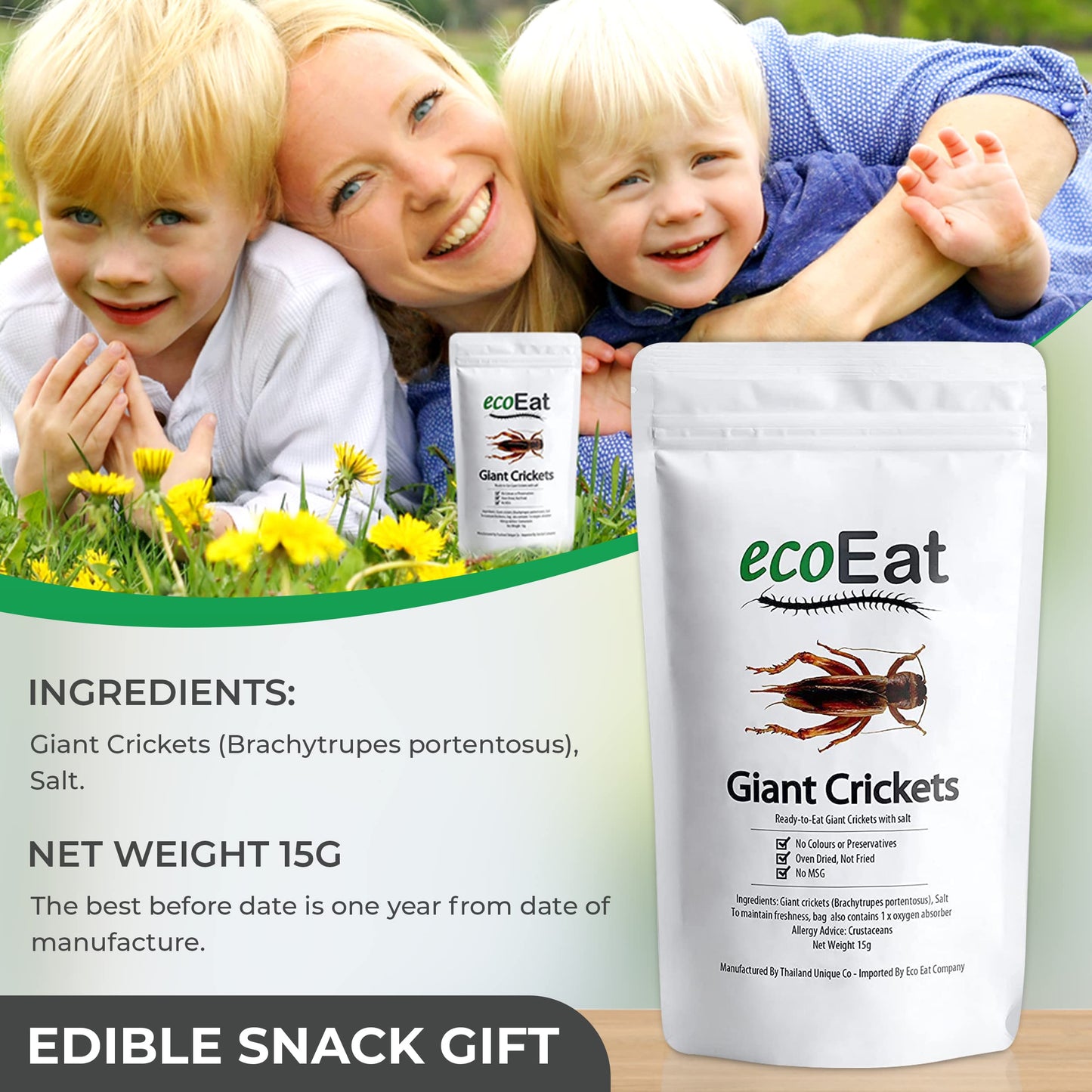 Ecoeat Edible Insects Giant Crickets - 15G Bag - Edible Snack Gift