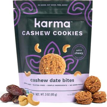 Karma Nuts Cashew Date Cookie Bites (3 Oz, Pack Of 3) - Gluten-Free Cookies, Non-Gmo Flavored Cashews Cookie, Soft & Chewy Grain