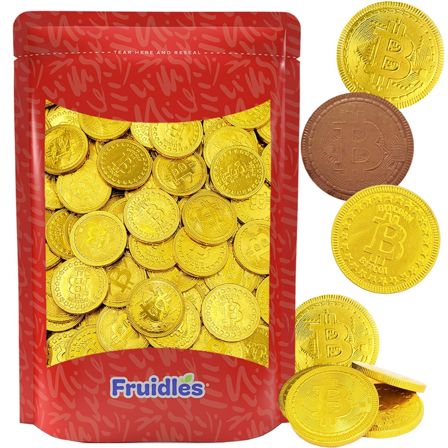 Fruidles 50 Original Crypto Bitcoin Chocolate Coins, Premium Belgian Chocolate, Gluten-Free, Non-GMO, Kosher Certified, 50-Pack