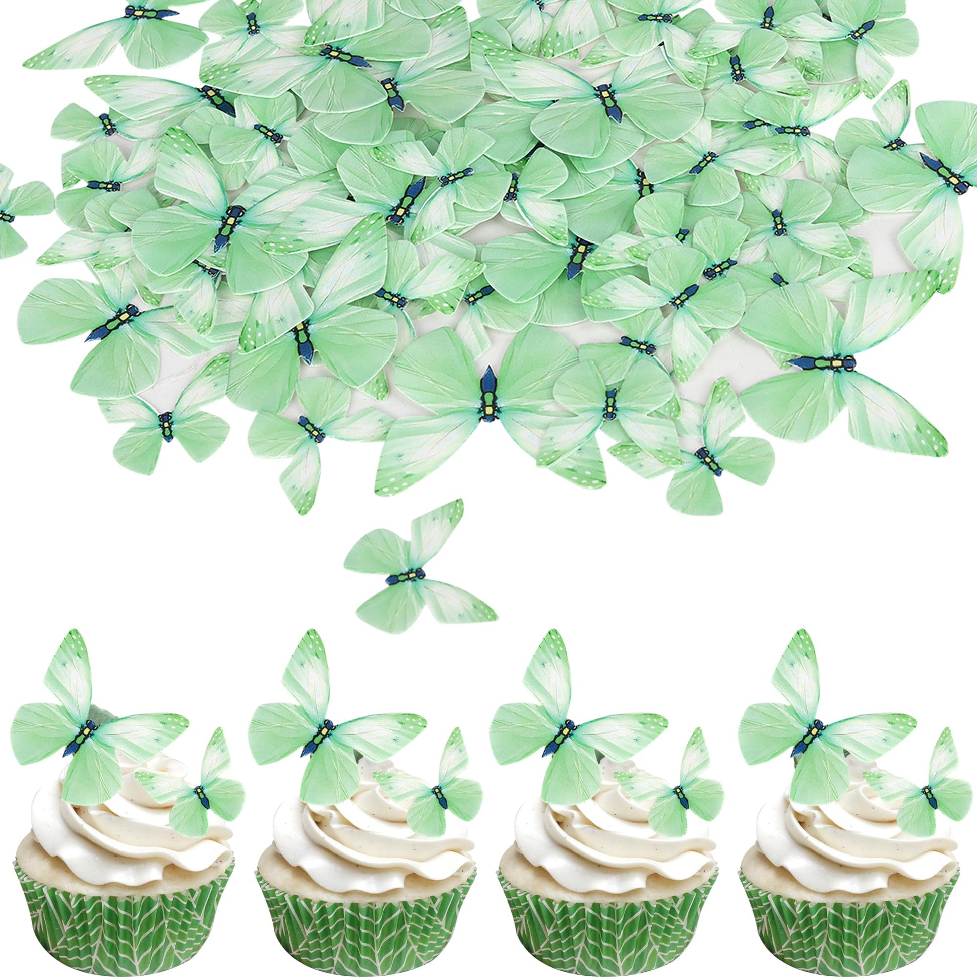 ZHUOWEISM 72PCS Edible Butterfly Cupcake Toppers Paper Decorations Green