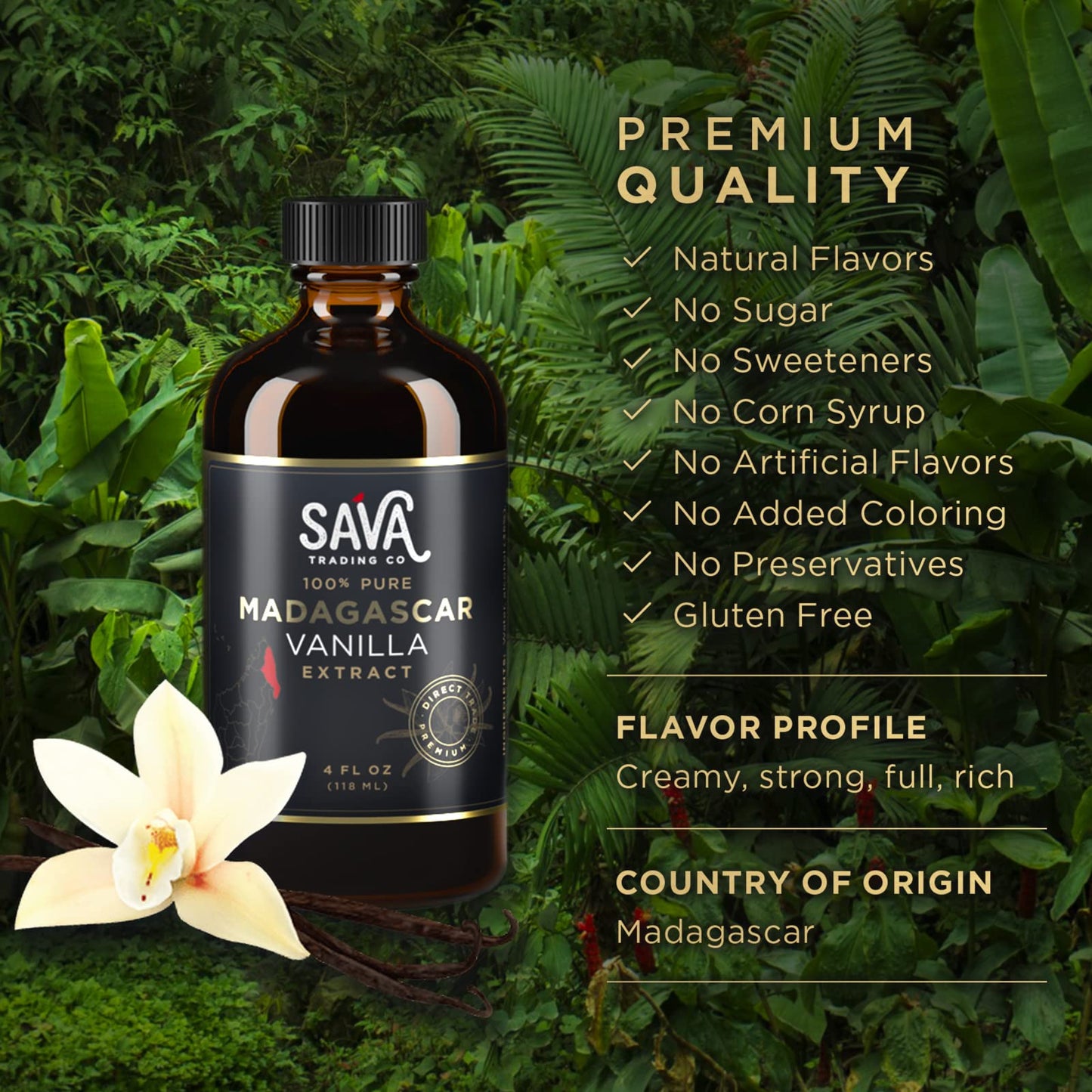 SAVA Madagascar Vanilla Extract - 100% Pure Vanilla Extract from High-Quality Madagascar Vanilla Beans - No Sugar Added Gourmet