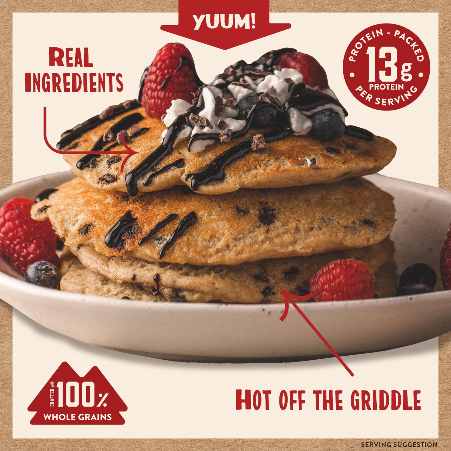 Kodiak Cakes Power Cakes Pancake & Waffle Mix, Chocolate Chip, High Protein, 18 Ounce (Pack of 6), Natural