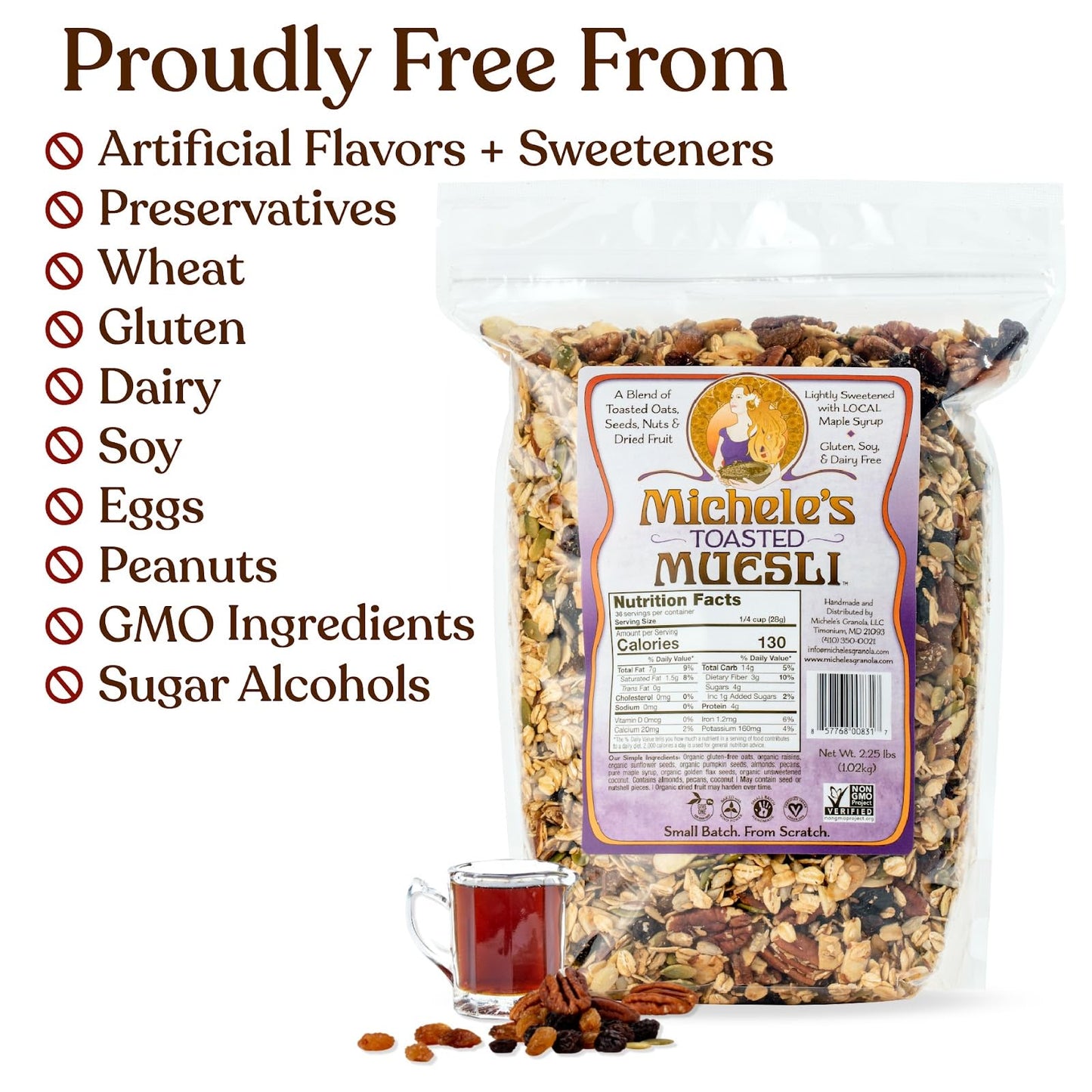 Micheles Granola Muesli, Toasted Muesli, Gluten Free, No Refined Sugar & Non-GMO, 2.25 LB Bulk Bag