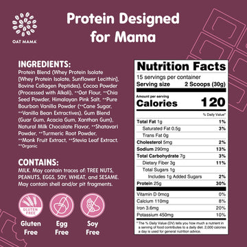 OAT MAMA Chocolate Mama Power Protein Powder for New Moms - Delicious, Natural Protein Powder with Lactation Support for Pregnan
