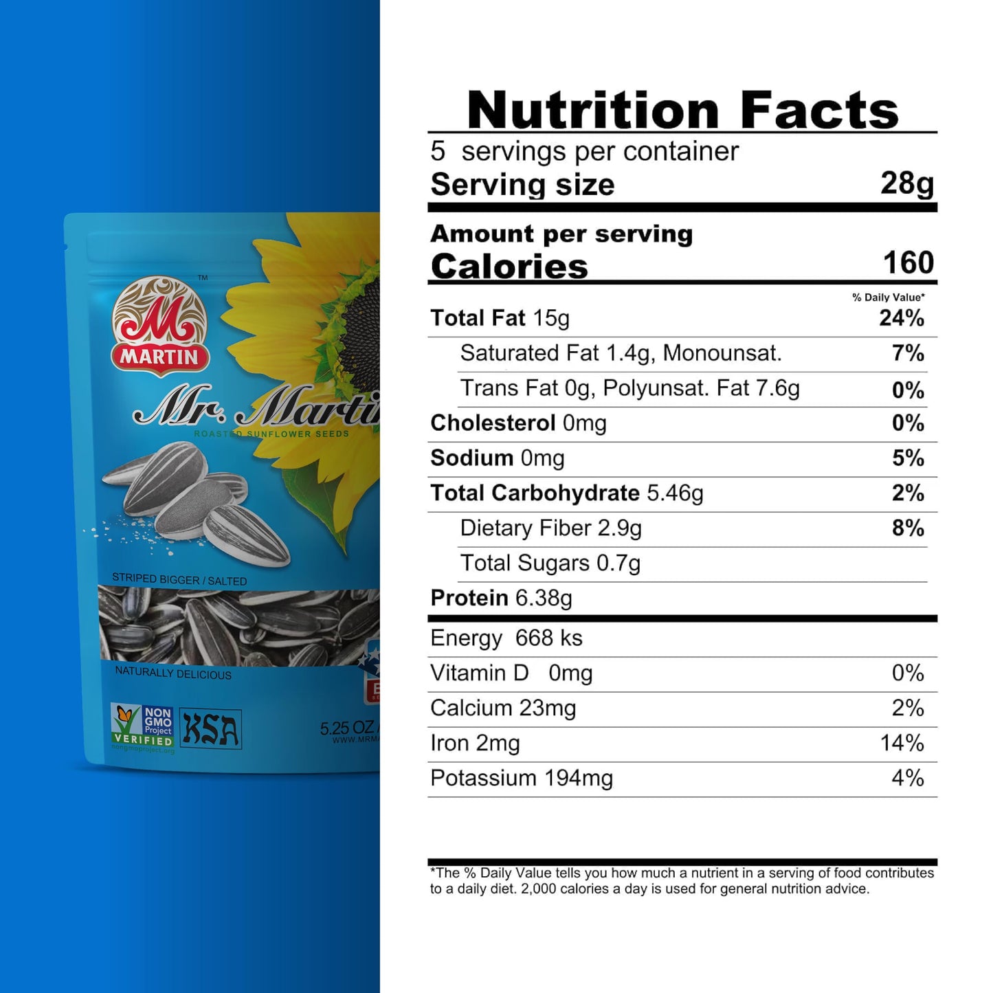 MR. MARTIN Freshly Roasted Salted Sunflower Seeds To Eat - Non-GMO, Crunchy, Kosher, Delicious, Vegan, Keto Friendly Snack - 5.2